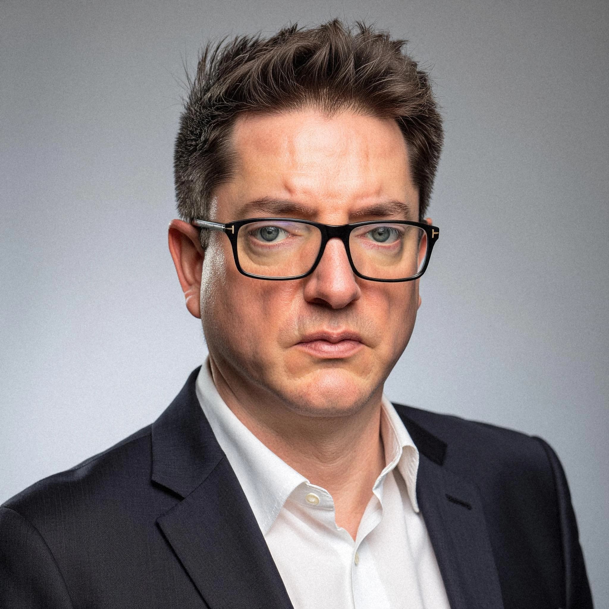 Professional headshot example: Man Studio Suit Glasses Headshot 2 — LinkedInHeadshots.ai