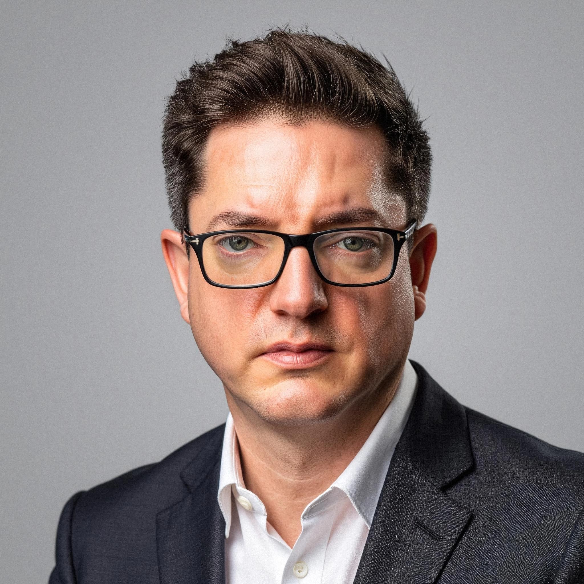Professional headshot example: Man Studio Suit Glasses Headshot 4 — LinkedInHeadshots.ai
