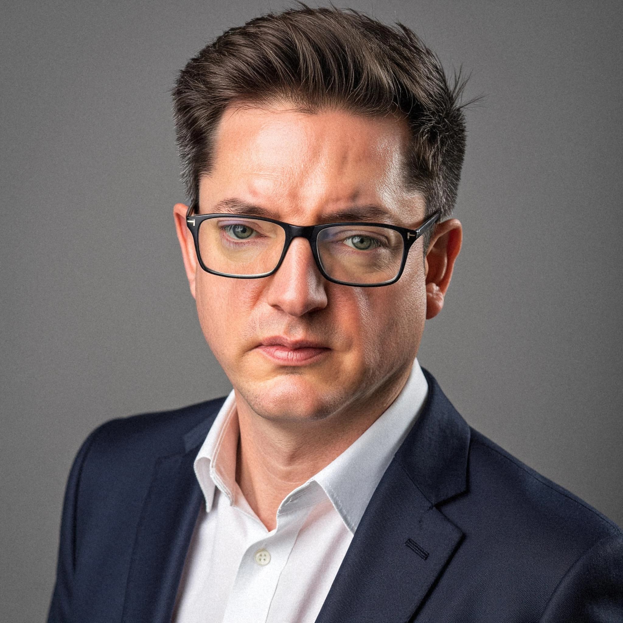 Professional headshot example: Man Studio Suit Glasses Headshot 5 — LinkedInHeadshots.ai