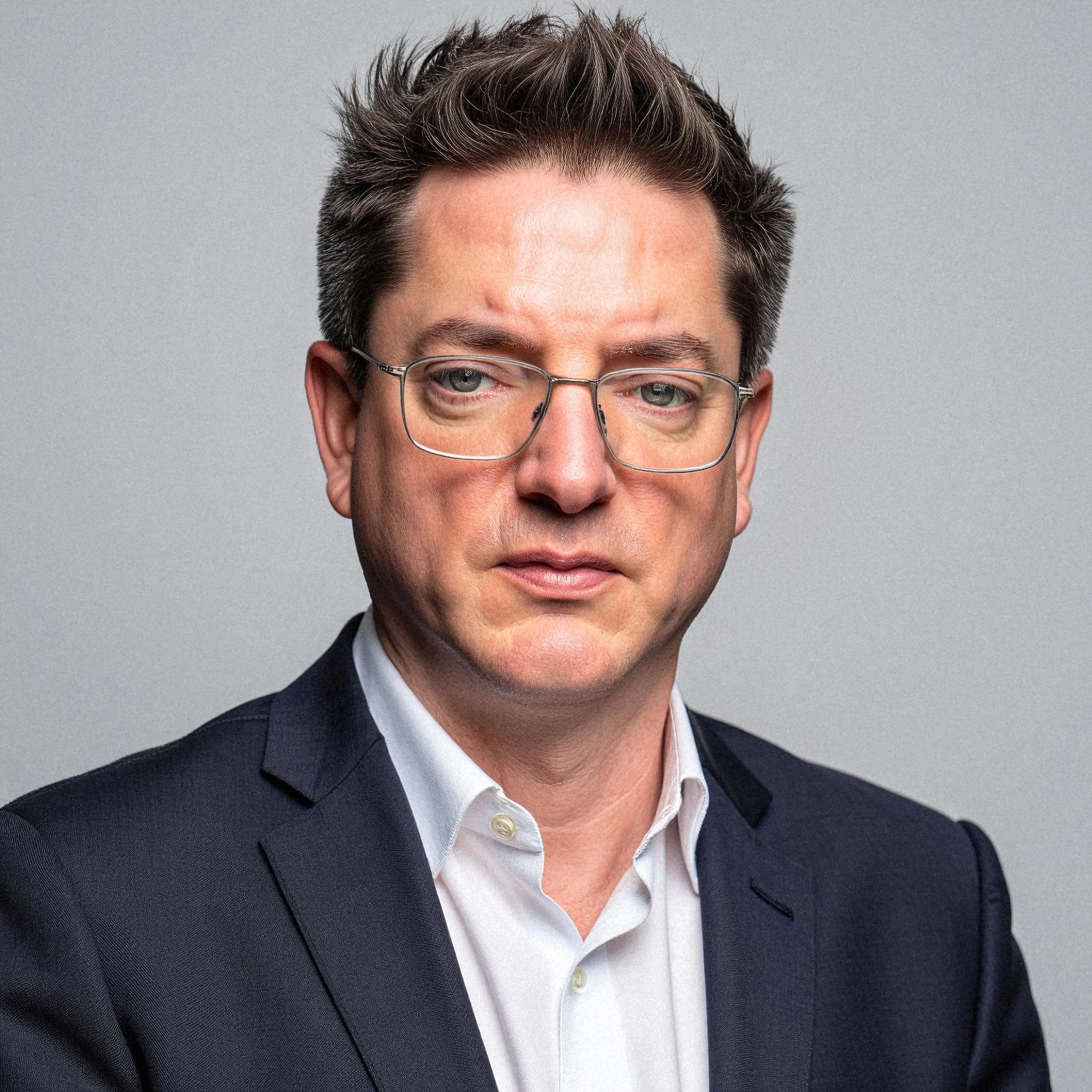 Professional headshot example: Man Studio Suit Glasses Portrait 4 — LinkedInHeadshots.ai