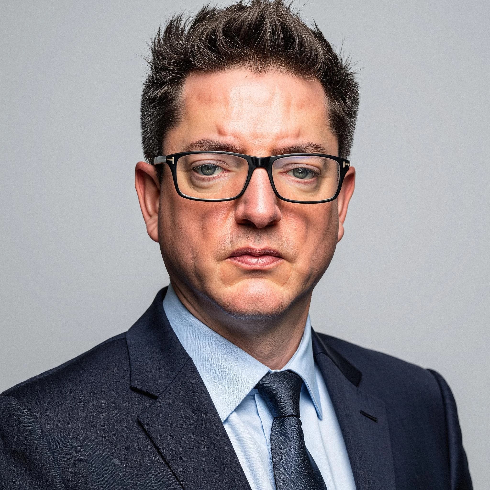 Professional headshot example: Man Studio Suit Glasses Portrait 5 — LinkedInHeadshots.ai