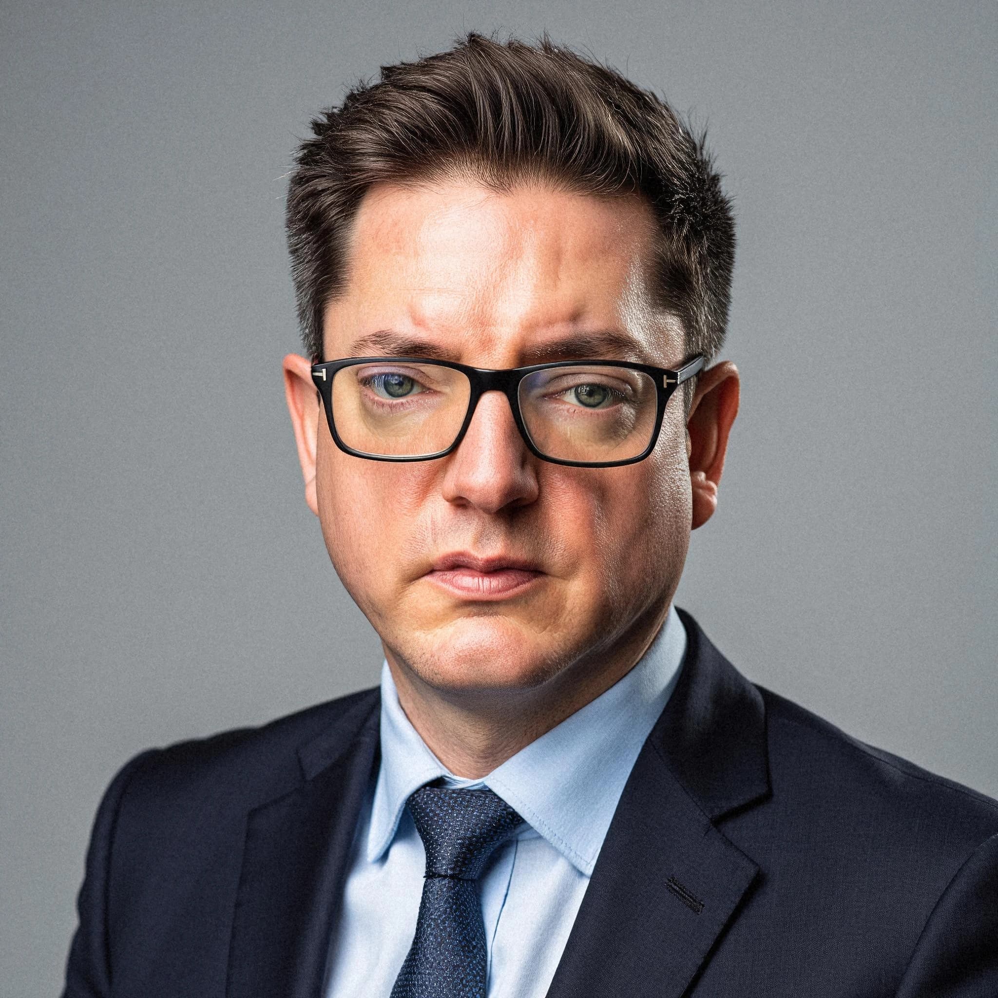 Professional headshot example: Man Studio Suit Glasses Serious 10 — LinkedInHeadshots.ai