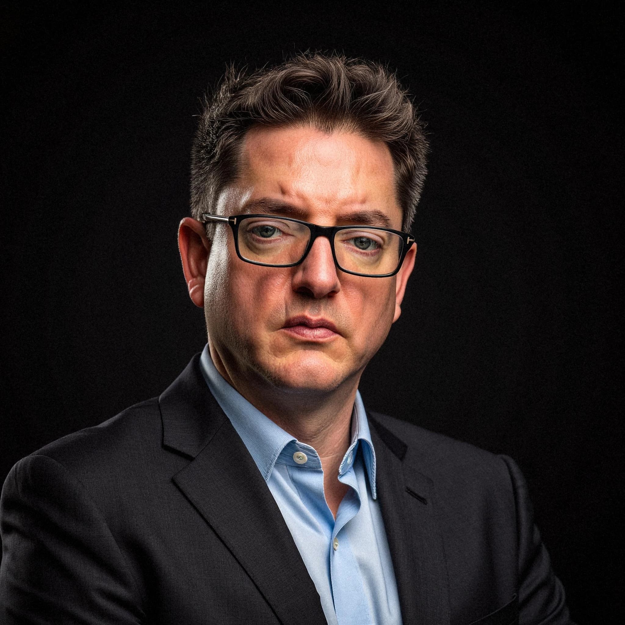 Professional headshot example: Man Studio Suit Glasses Serious 14 — LinkedInHeadshots.ai