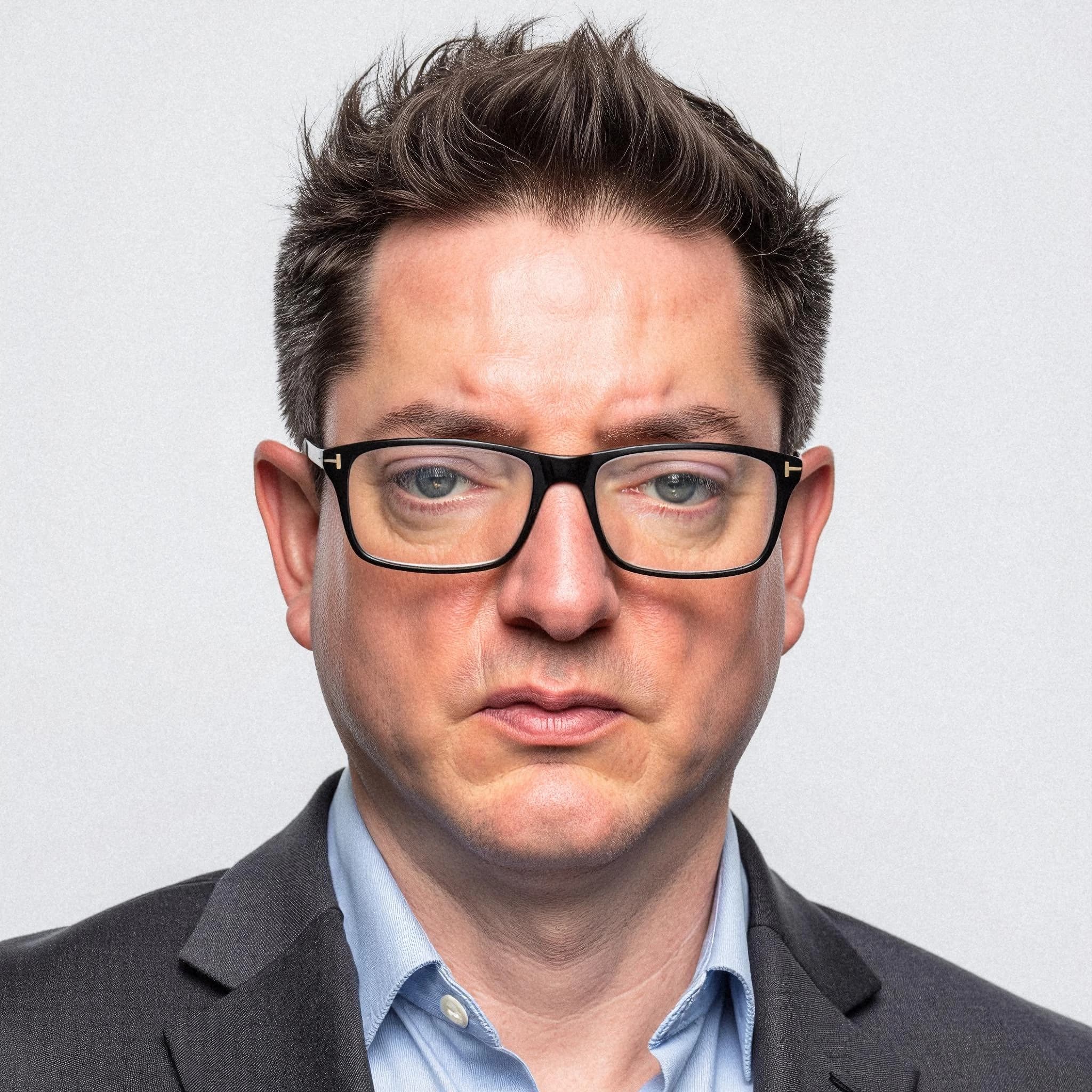 Professional headshot example: Man Studio Suit Glasses Serious 6 — LinkedInHeadshots.ai