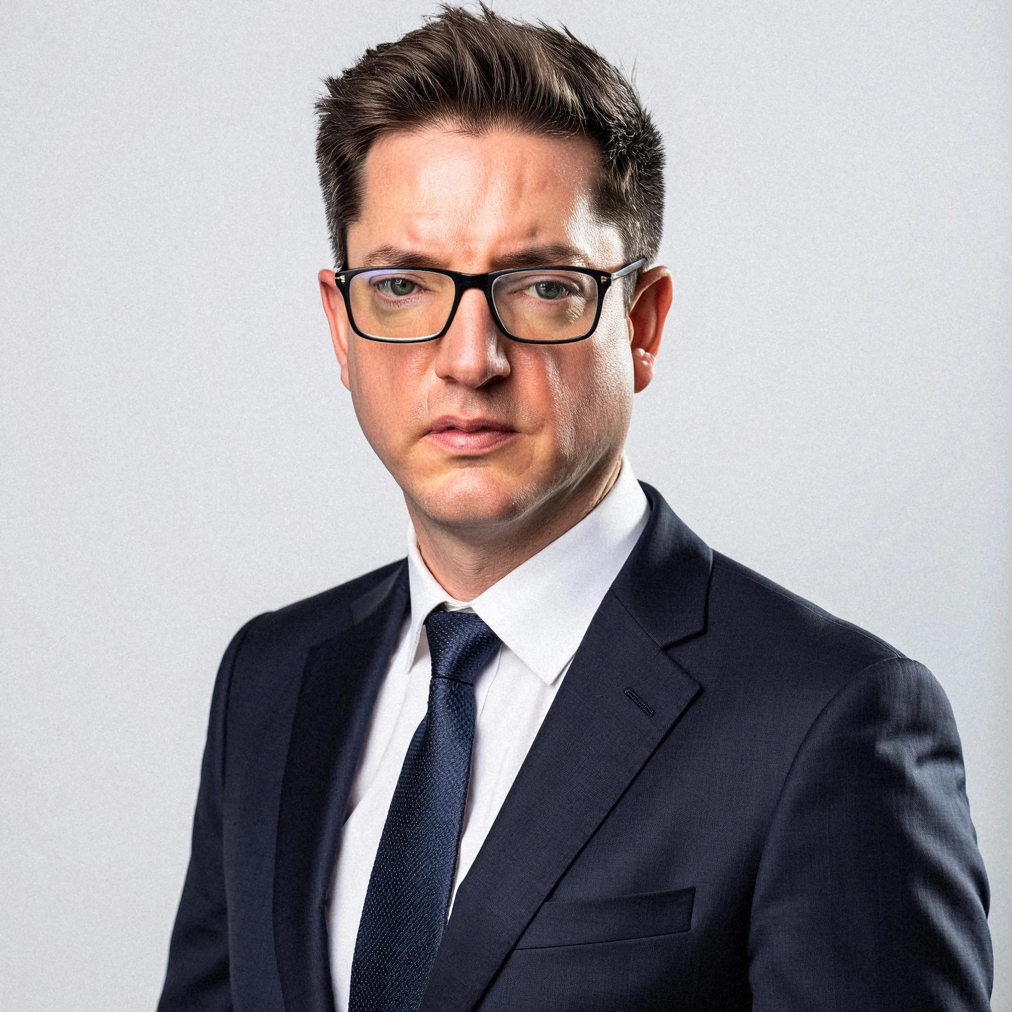 Professional headshot example: Man Studio Suit Glasses Serious 7 — LinkedInHeadshots.ai