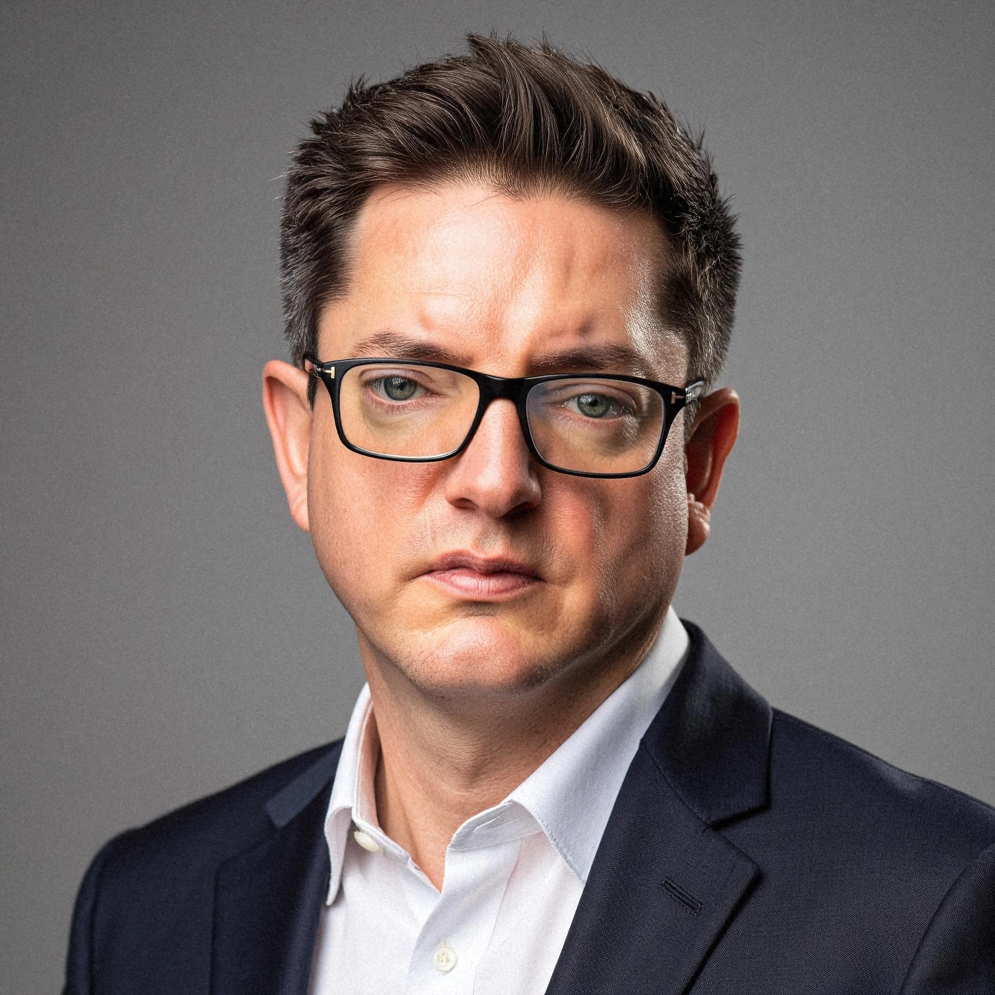 Professional headshot example: Man Studio Suit Glasses Serious 8 — LinkedInHeadshots.ai