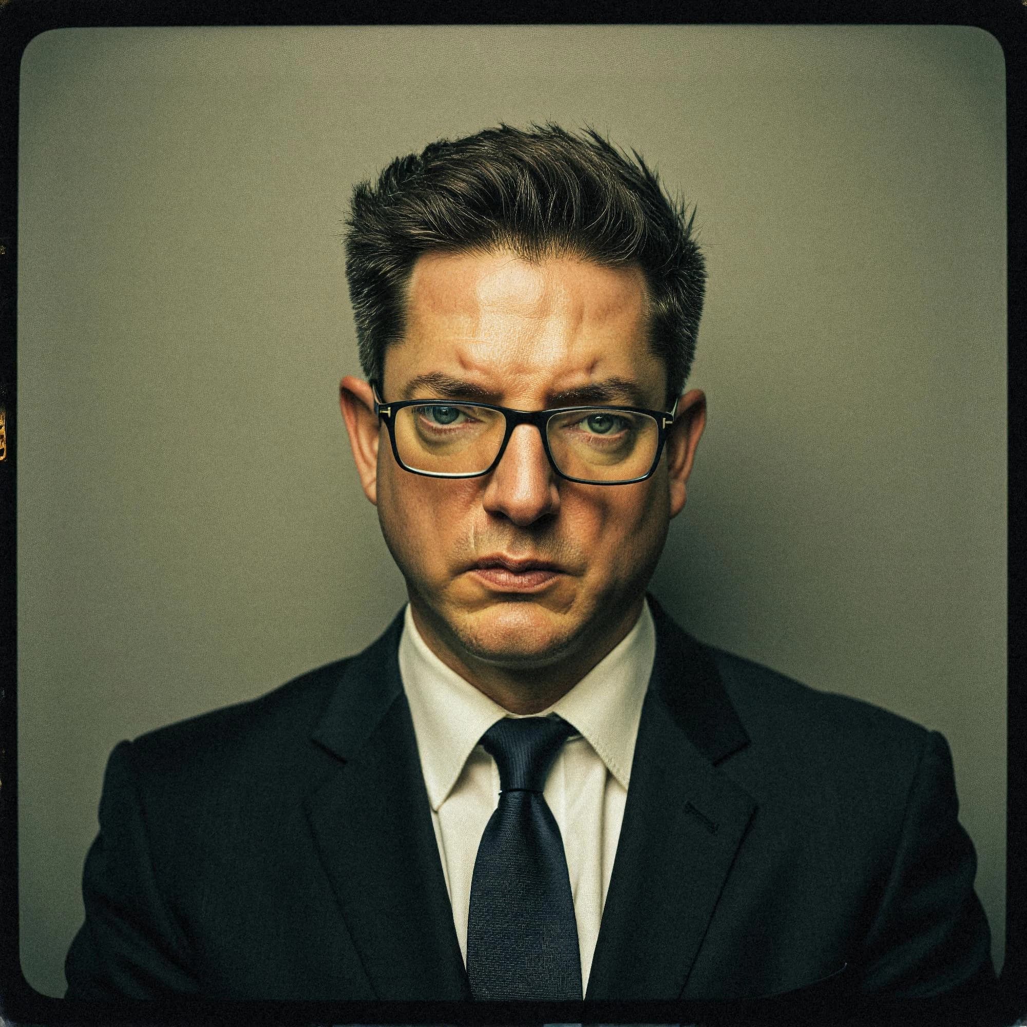 Professional headshot example: Man Studio Suit Glasses Serious 9 — LinkedInHeadshots.ai