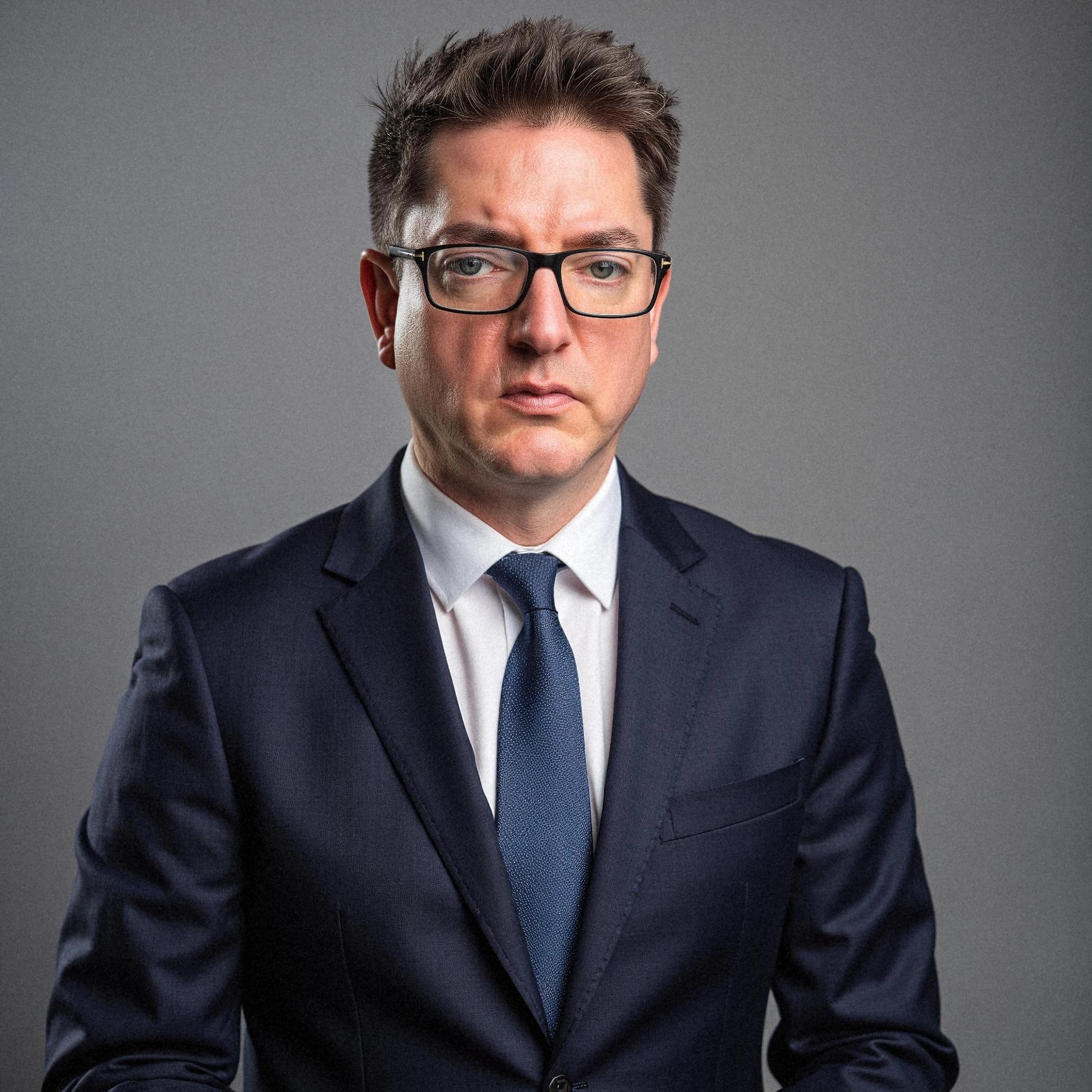 Professional headshot example: Man Studio Suit Serious Pose — LinkedInHeadshots.ai