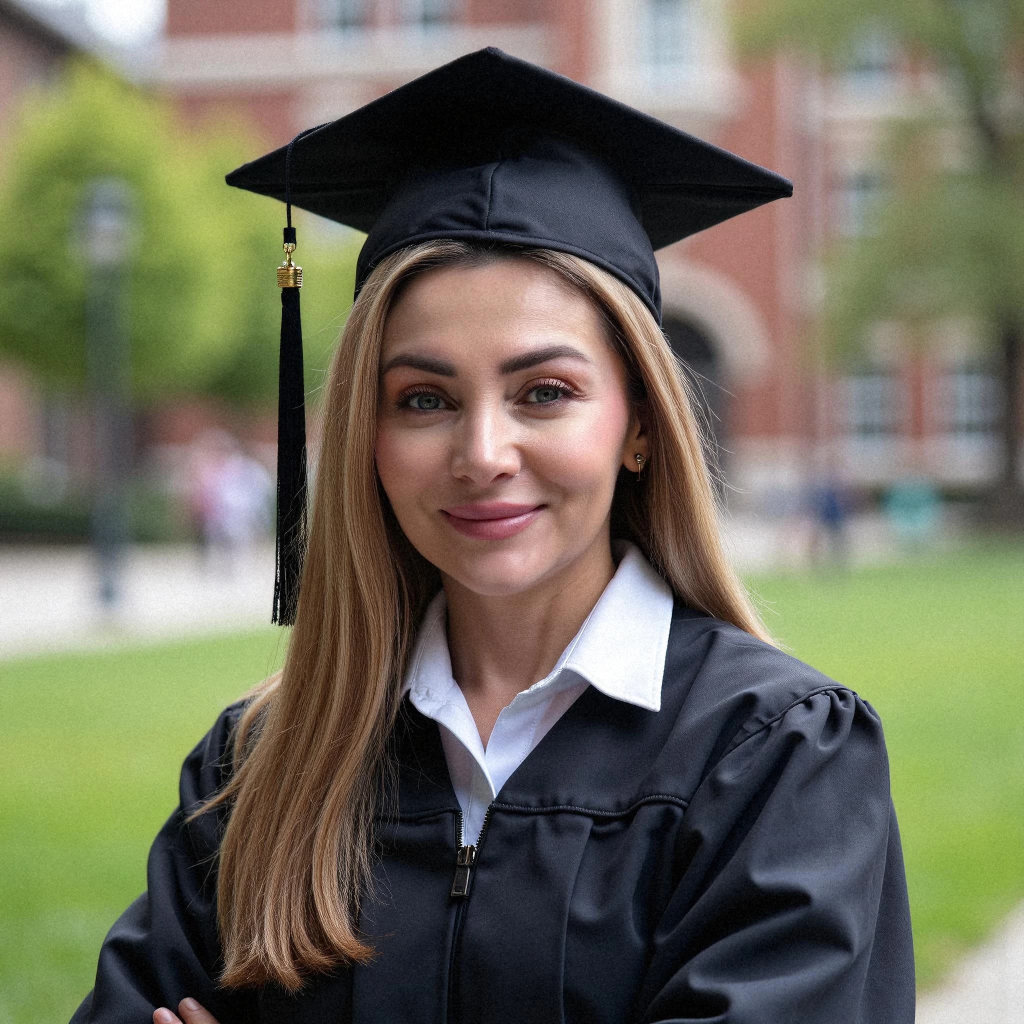 Professional headshot example: Woman Campus Graduation Gown Smiling — LinkedInHeadshots.ai