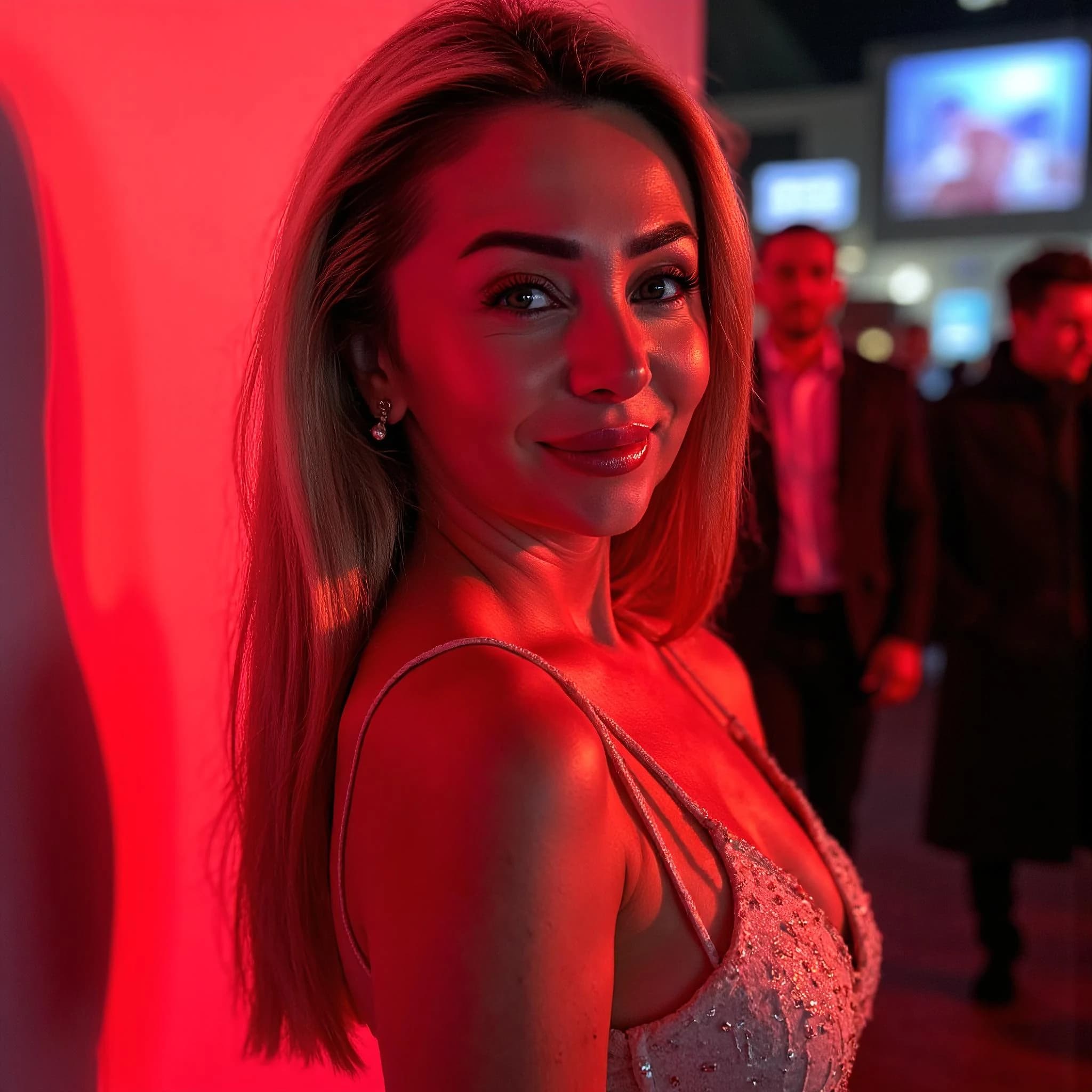 Professional headshot example: Woman Event Sparkly Dress Smiling — LinkedInHeadshots.ai