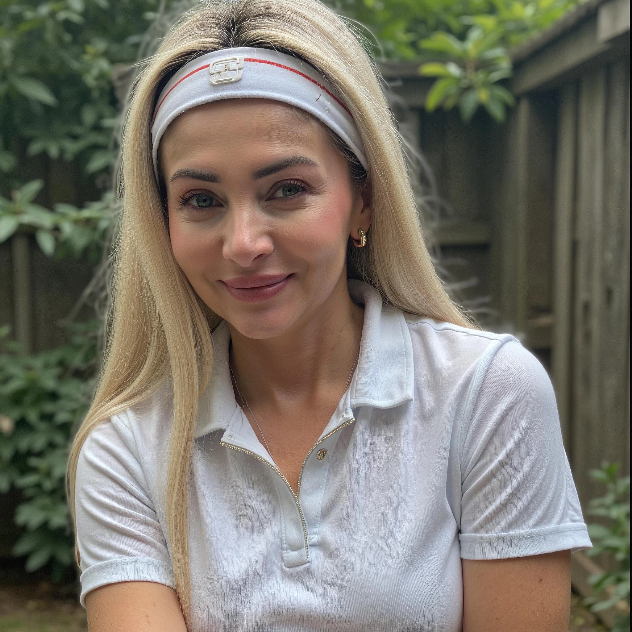 Professional headshot example: Woman Garden White Shirt Smiling — LinkedInHeadshots.ai