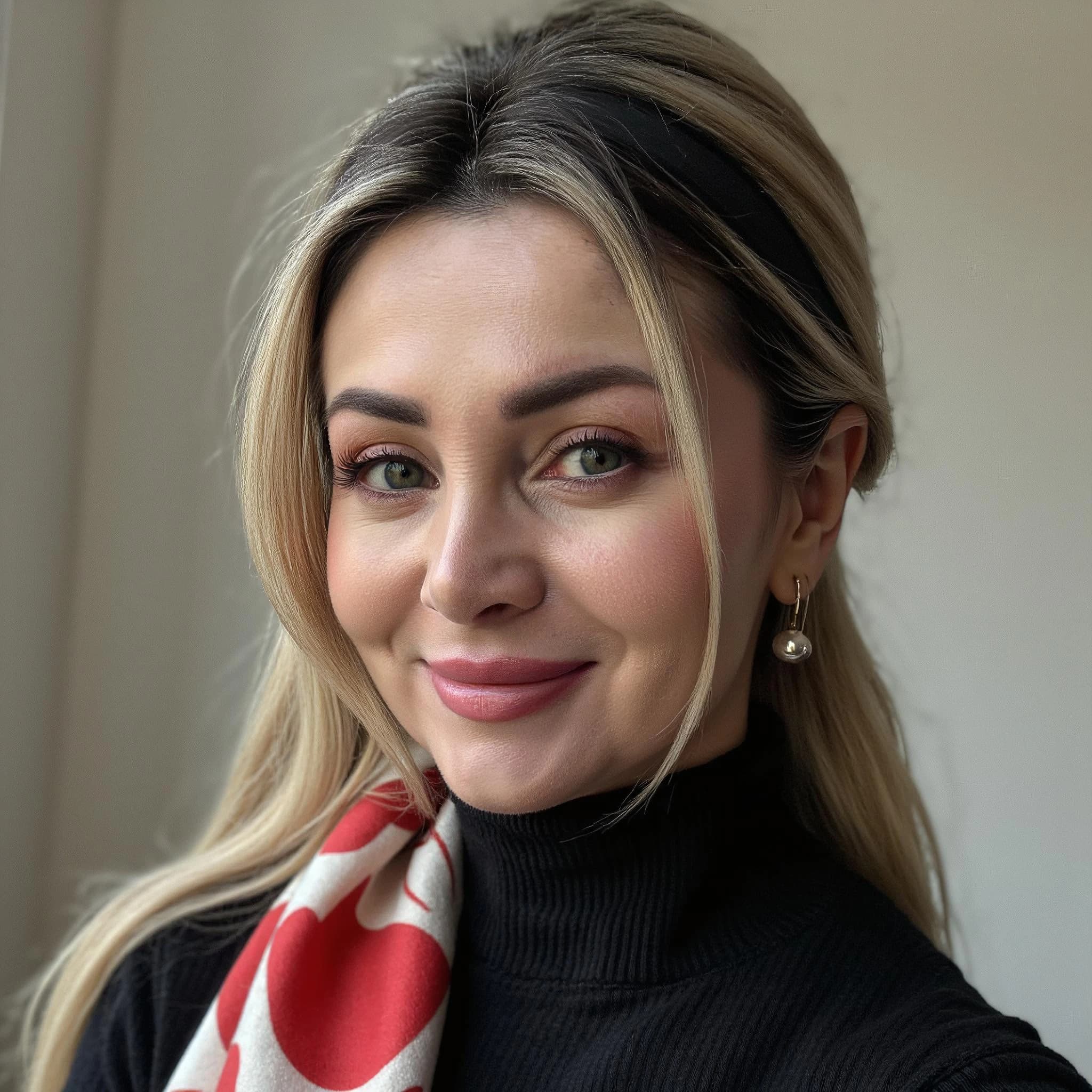 Professional headshot example: Woman Indoor Black Top Smiling — LinkedInHeadshots.ai