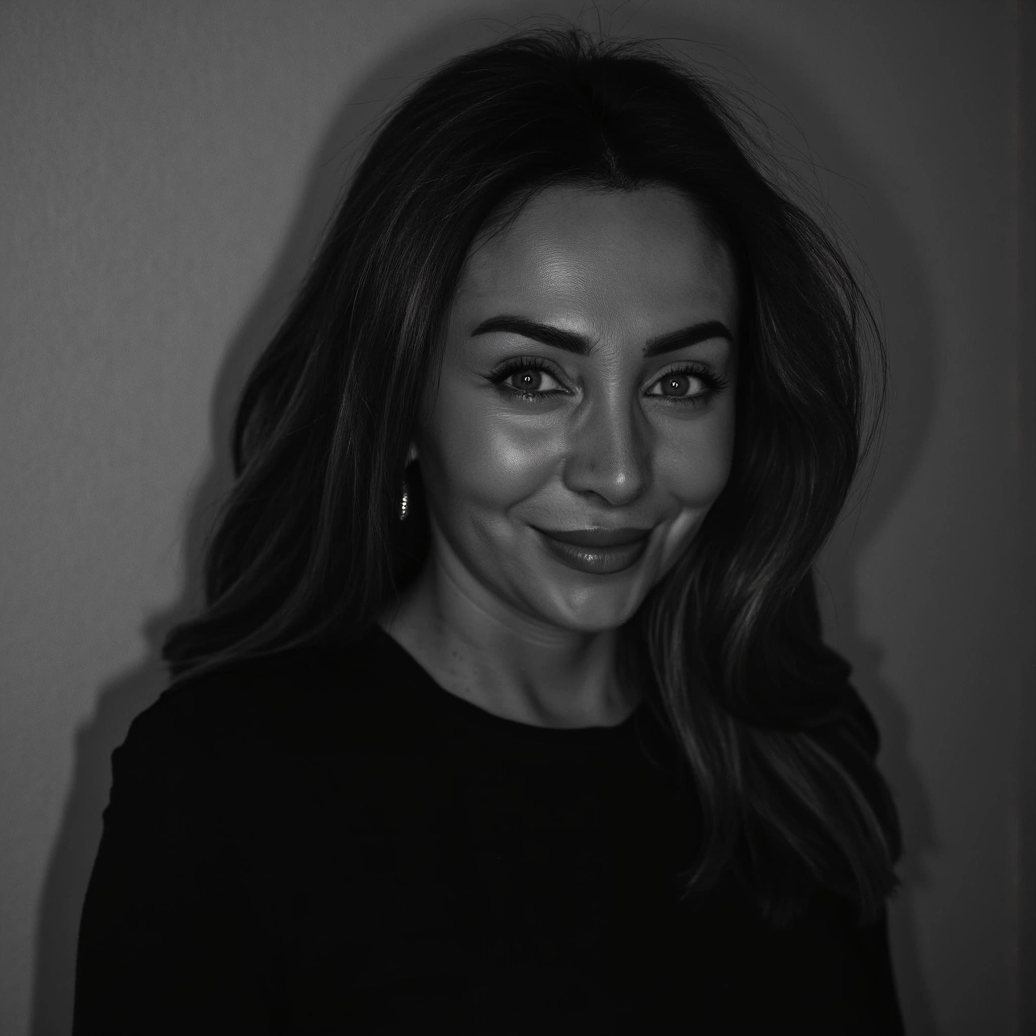 Professional headshot example: Woman Indoor Black Top Smiling 3 — LinkedInHeadshots.ai