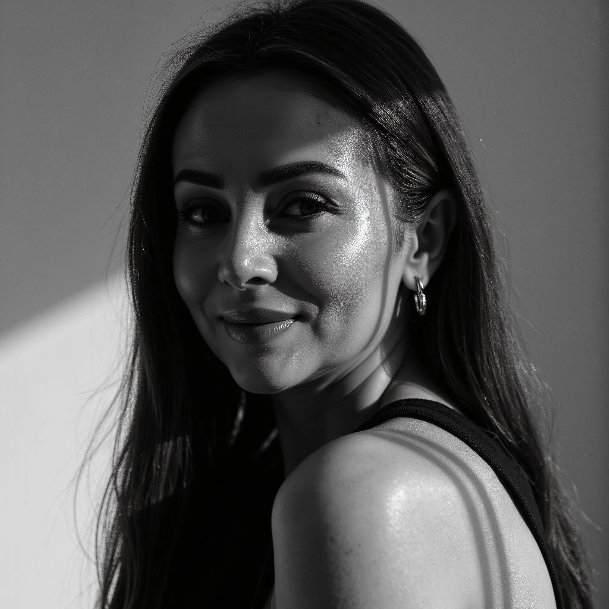 Professional headshot example: Woman Indoor Black Top Smiling 5 — LinkedInHeadshots.ai