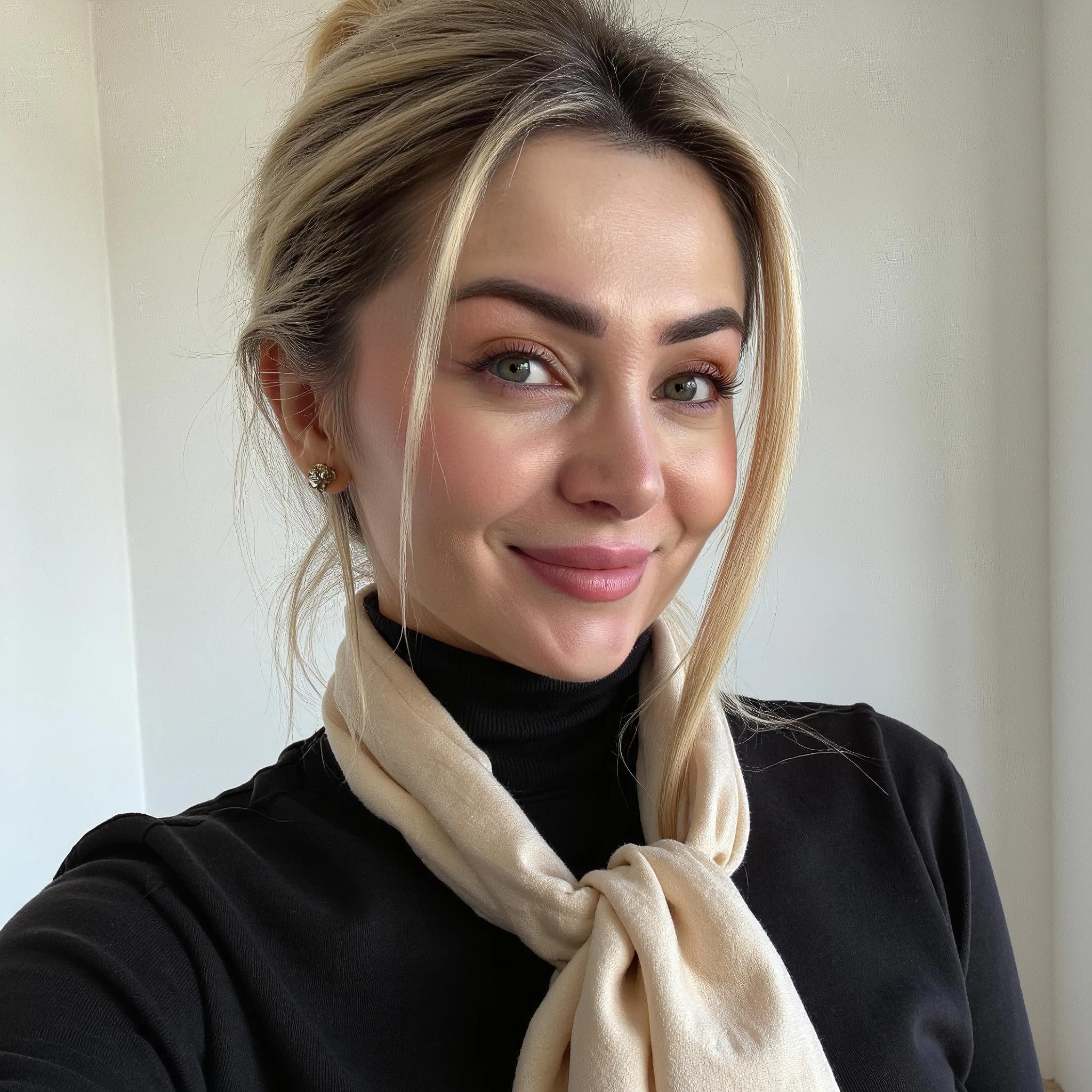 Professional headshot example: Woman Indoor Black Top Smiling 6 — LinkedInHeadshots.ai