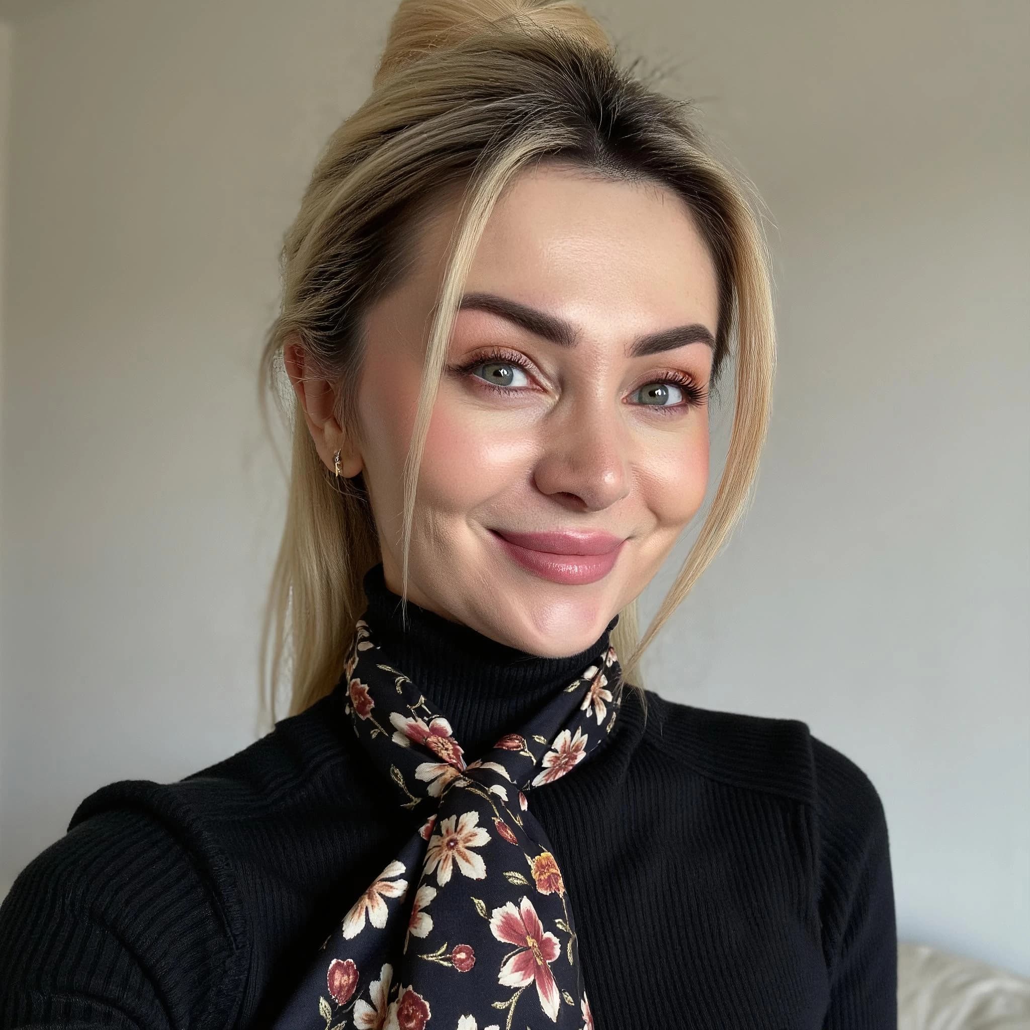 Professional headshot example: Woman Indoor Black Top Smiling 8 — LinkedInHeadshots.ai