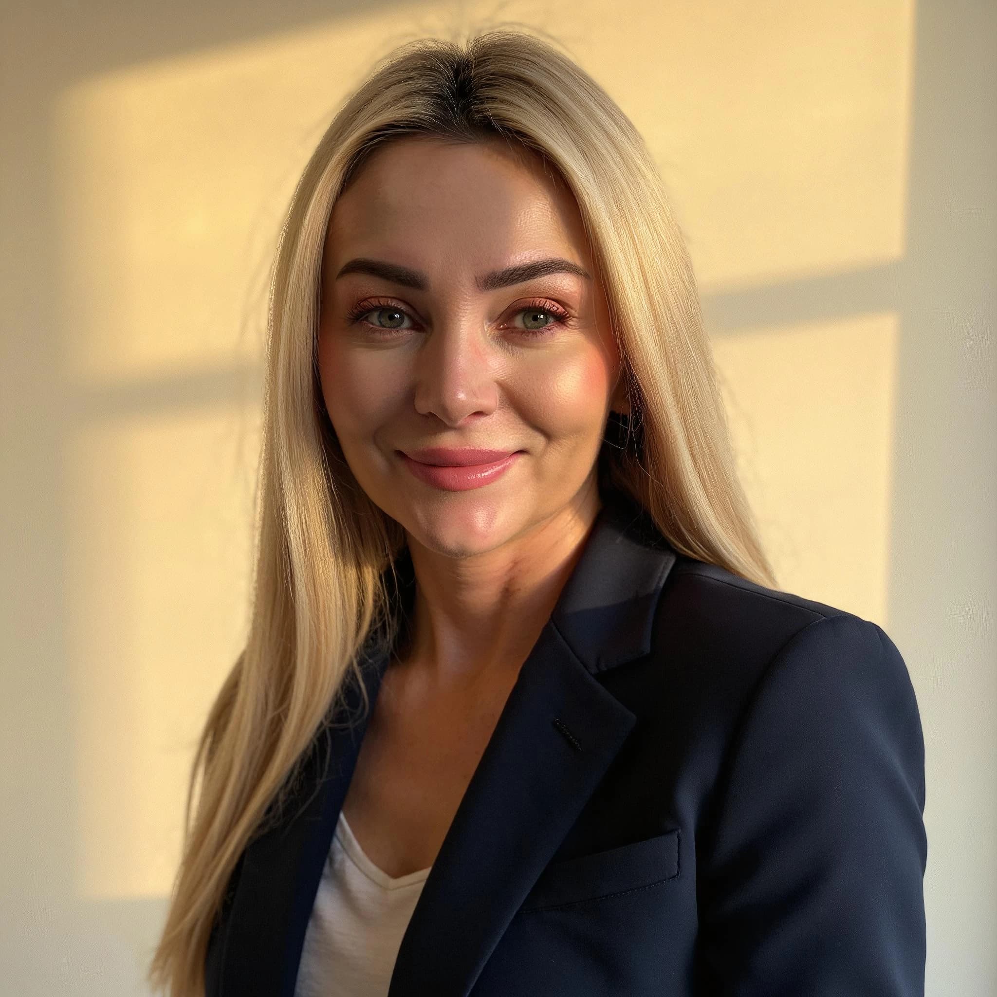 Professional headshot example: Woman Indoor Blazer Smiling Headshot — LinkedInHeadshots.ai