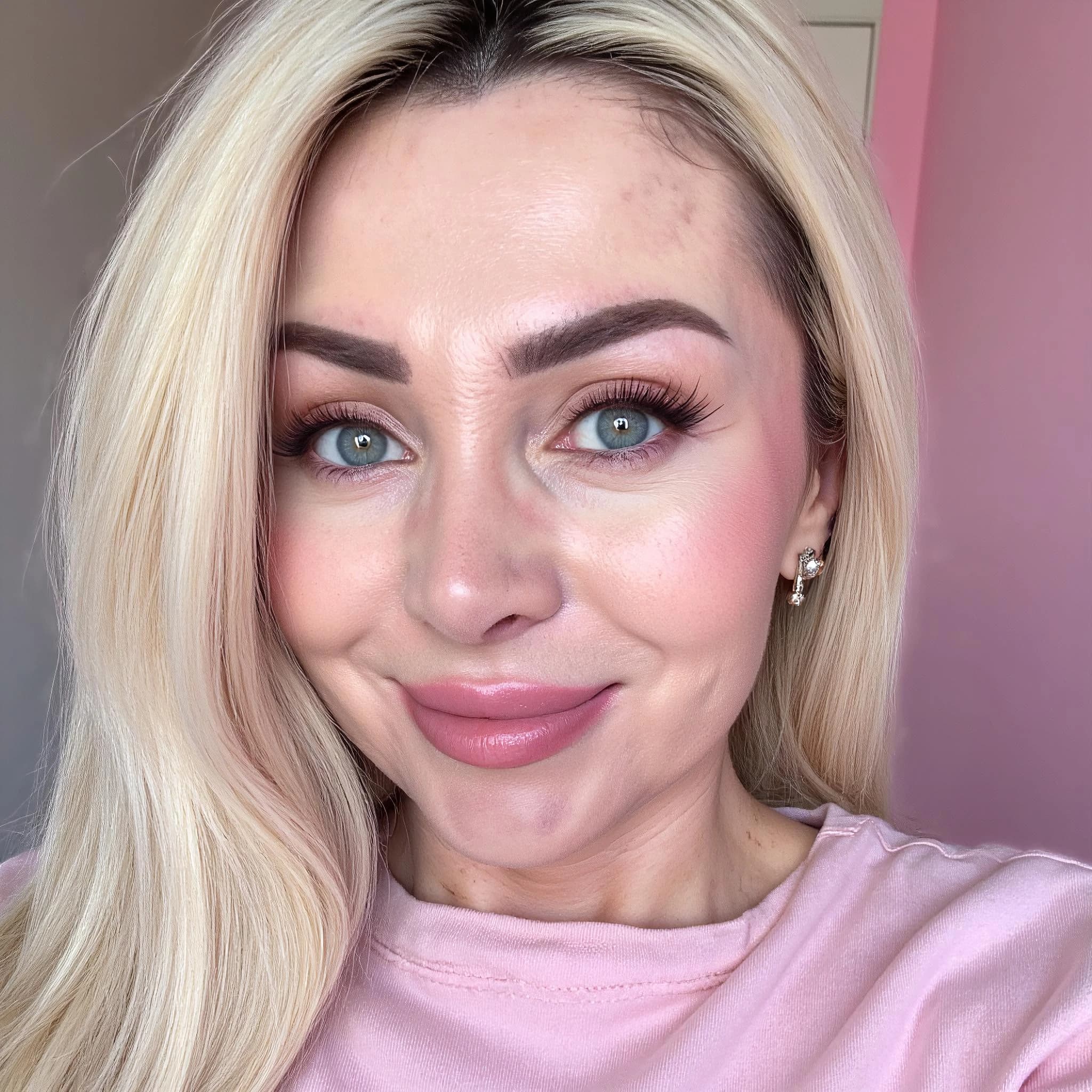 Professional headshot example: Woman Indoor Pink Top Smiling — LinkedInHeadshots.ai