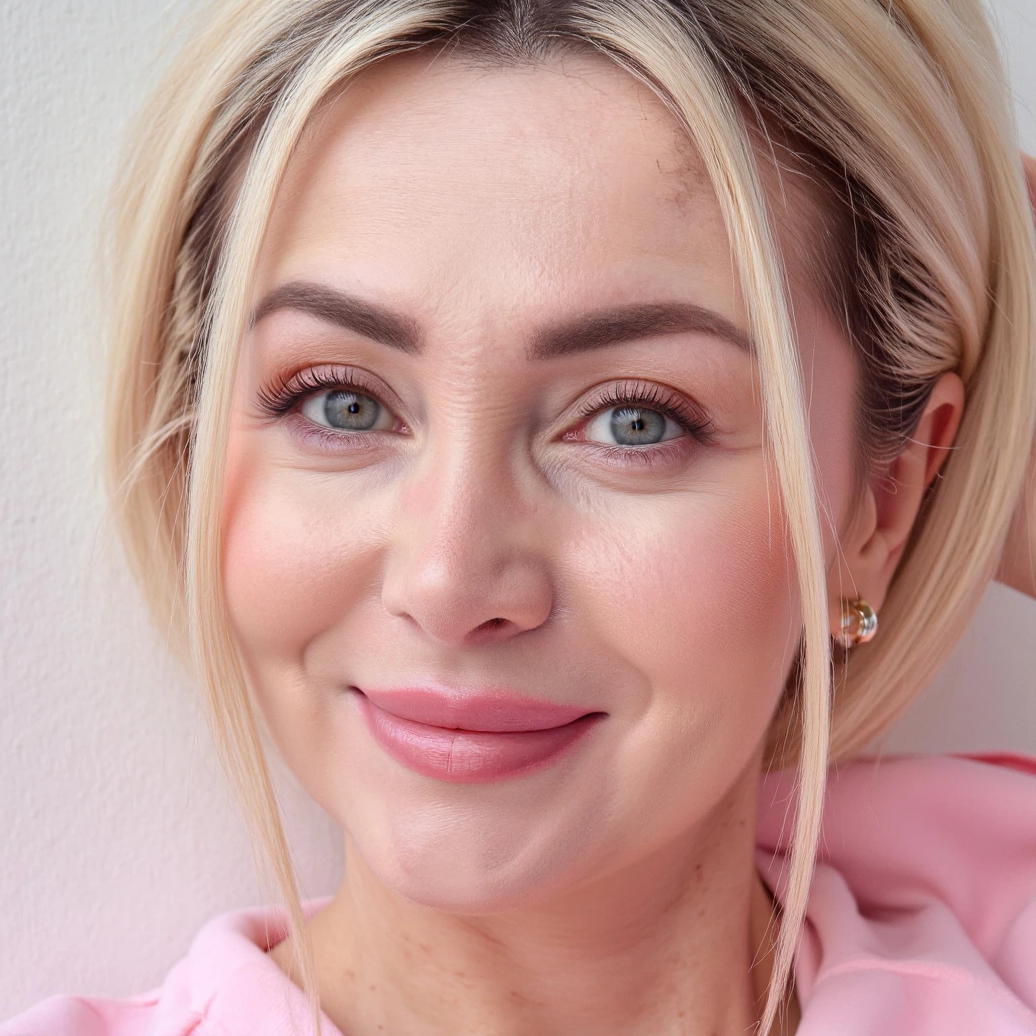 Professional headshot example: Woman Indoor Pink Top Smiling 2 — LinkedInHeadshots.ai