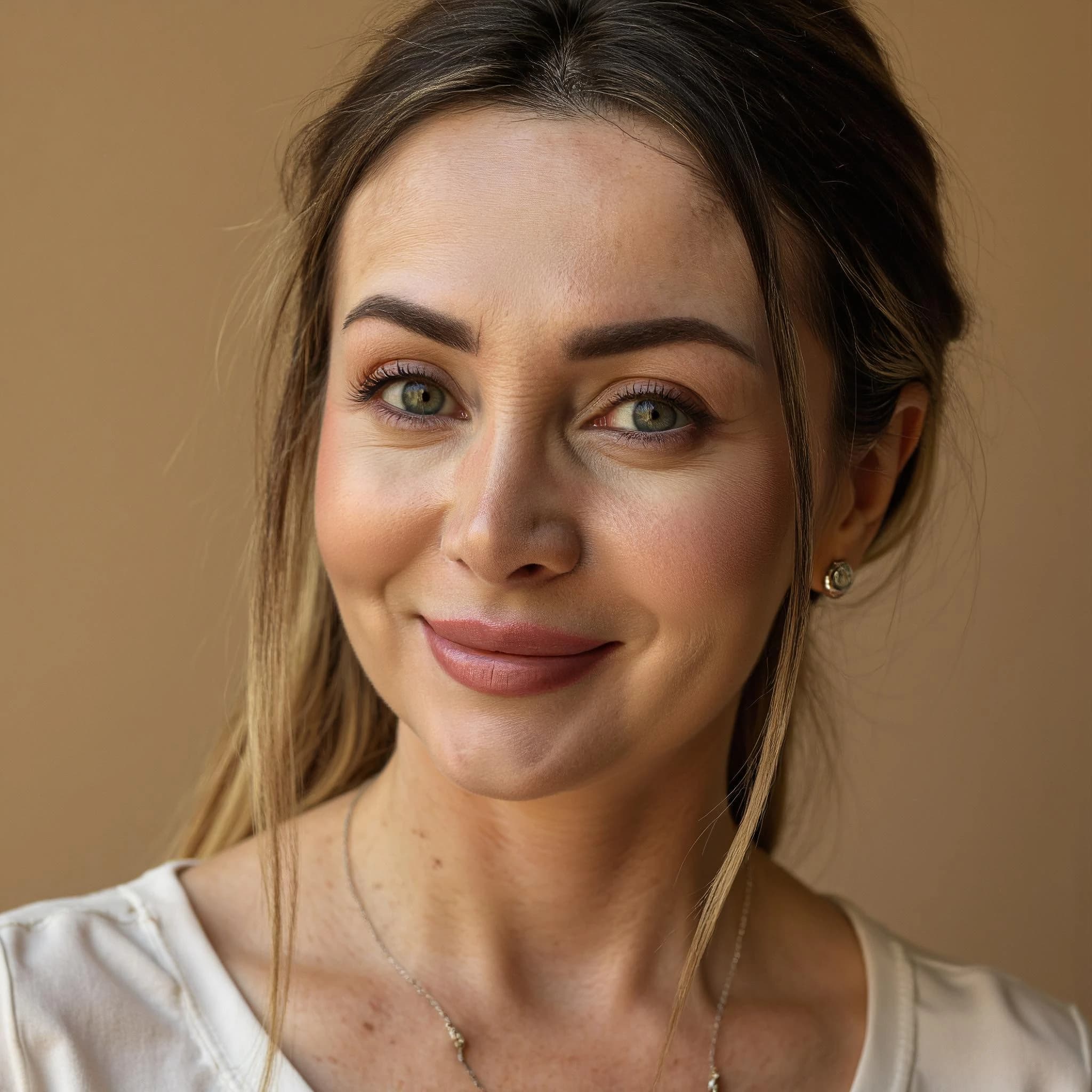 Professional headshot example: Woman Indoor White Top Smiling 10 — LinkedInHeadshots.ai