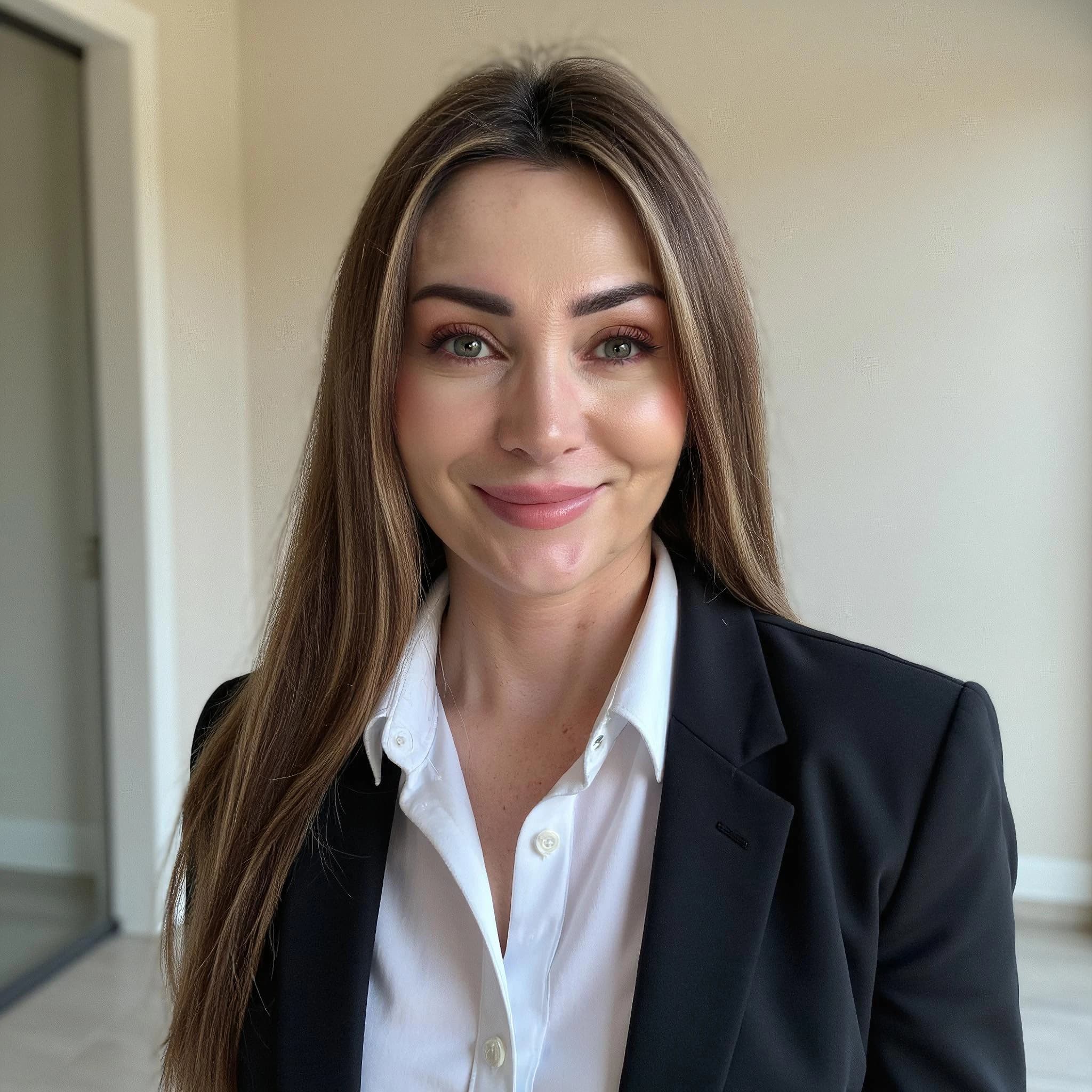 Professional headshot example: Woman Office Black Blazer Smiling 11 — LinkedInHeadshots.ai
