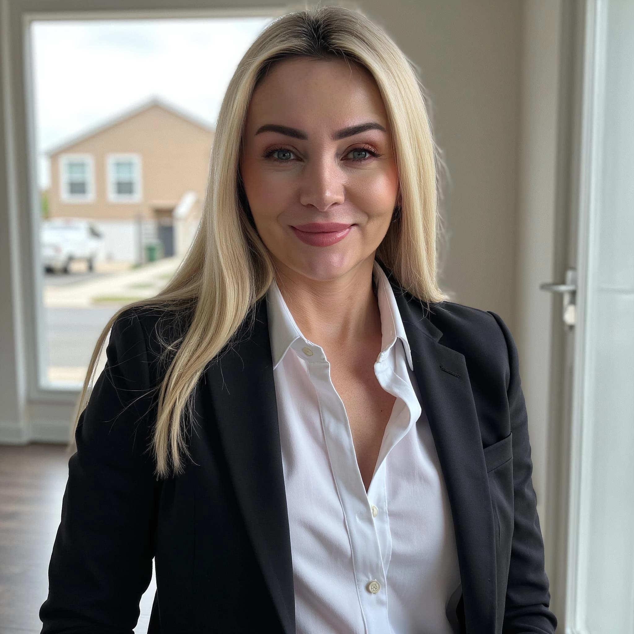 Professional headshot example: Woman Office Black Blazer Smiling 3 — LinkedInHeadshots.ai