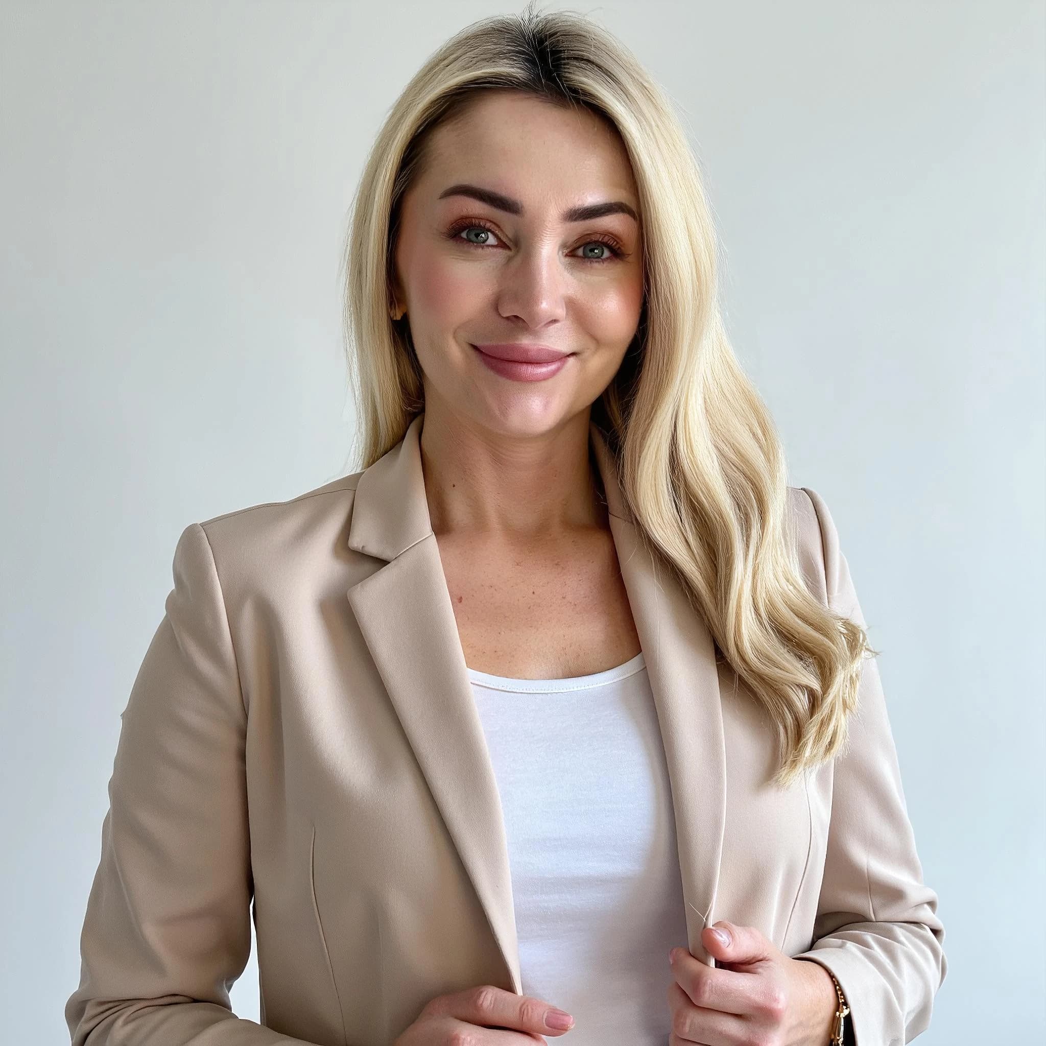 Professional headshot example: Woman Office Blazer Smiling — LinkedInHeadshots.ai