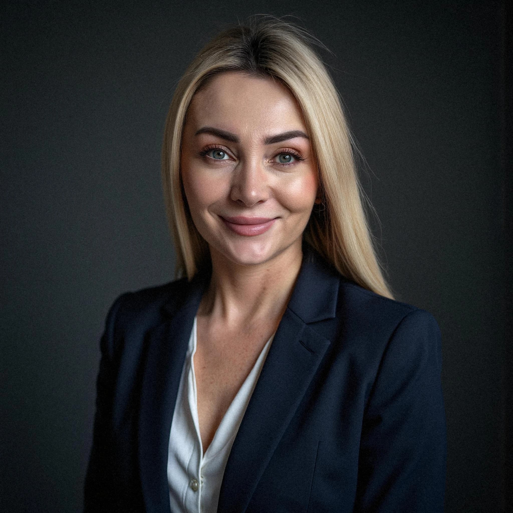 Professional headshot example: Woman Office Blue Blazer Smiling 5 — LinkedInHeadshots.ai