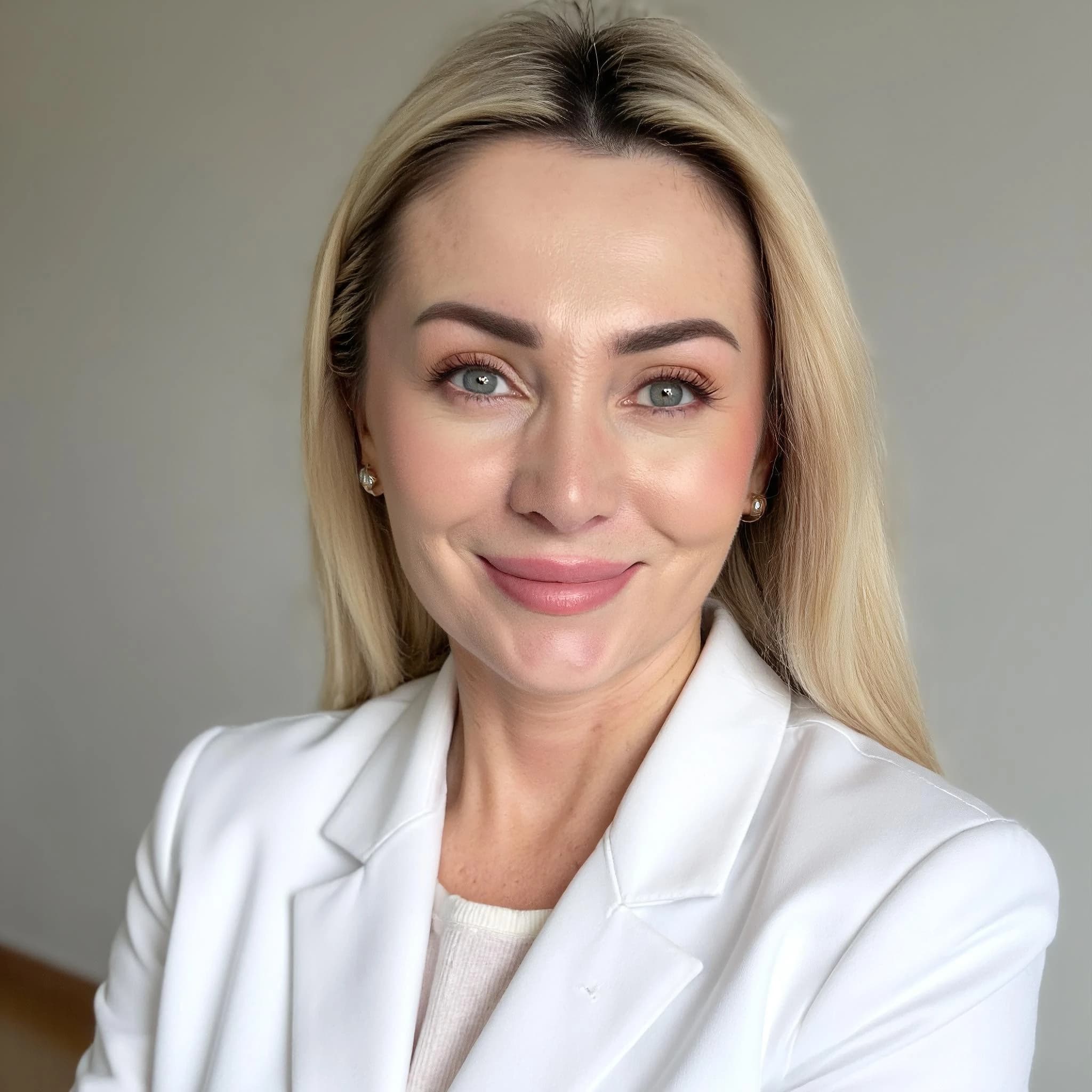 Professional headshot example: Woman Office White Blazer Smiling 3 — LinkedInHeadshots.ai