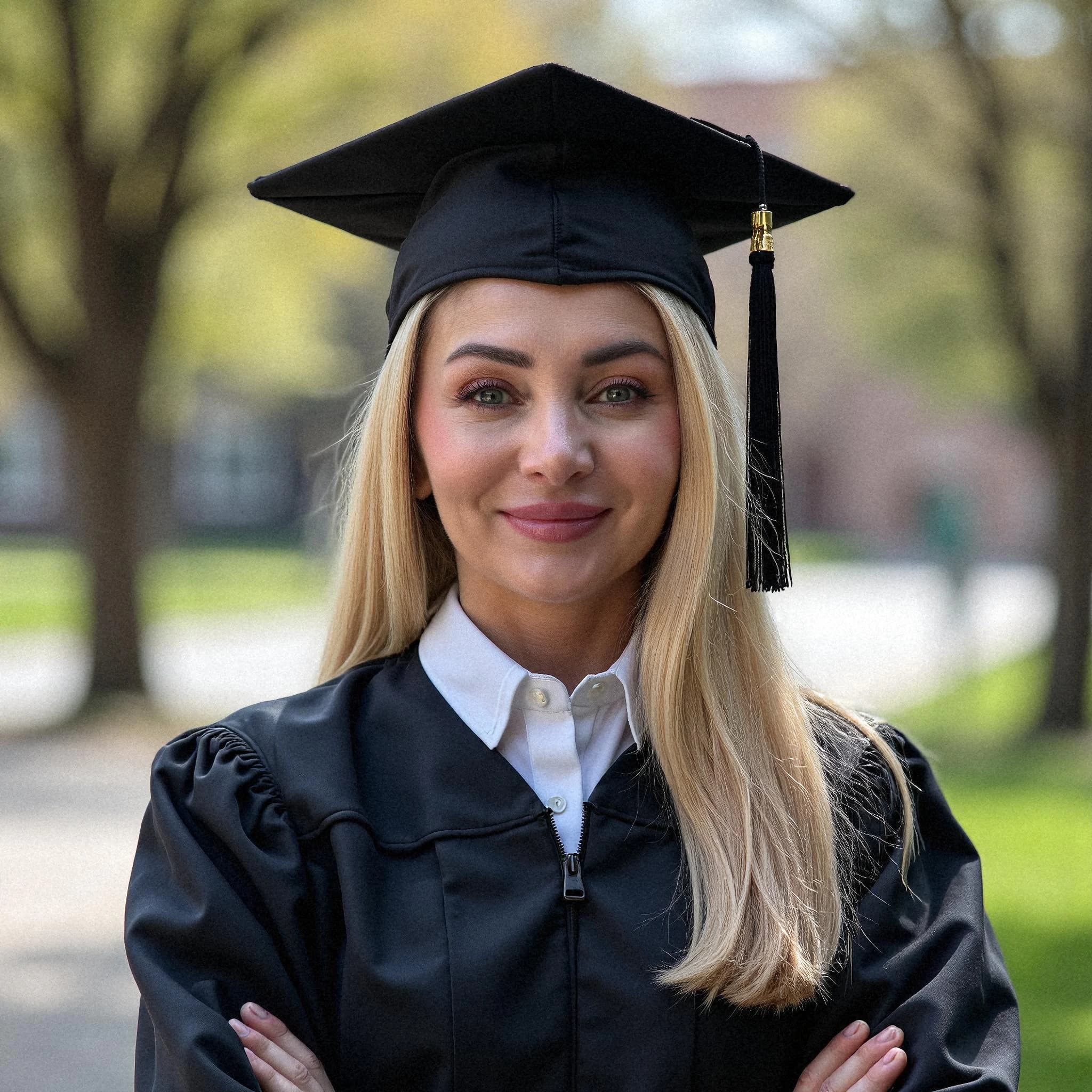 Professional headshot example: Woman Outdoors Graduation Gown Smiling 2 — LinkedInHeadshots.ai