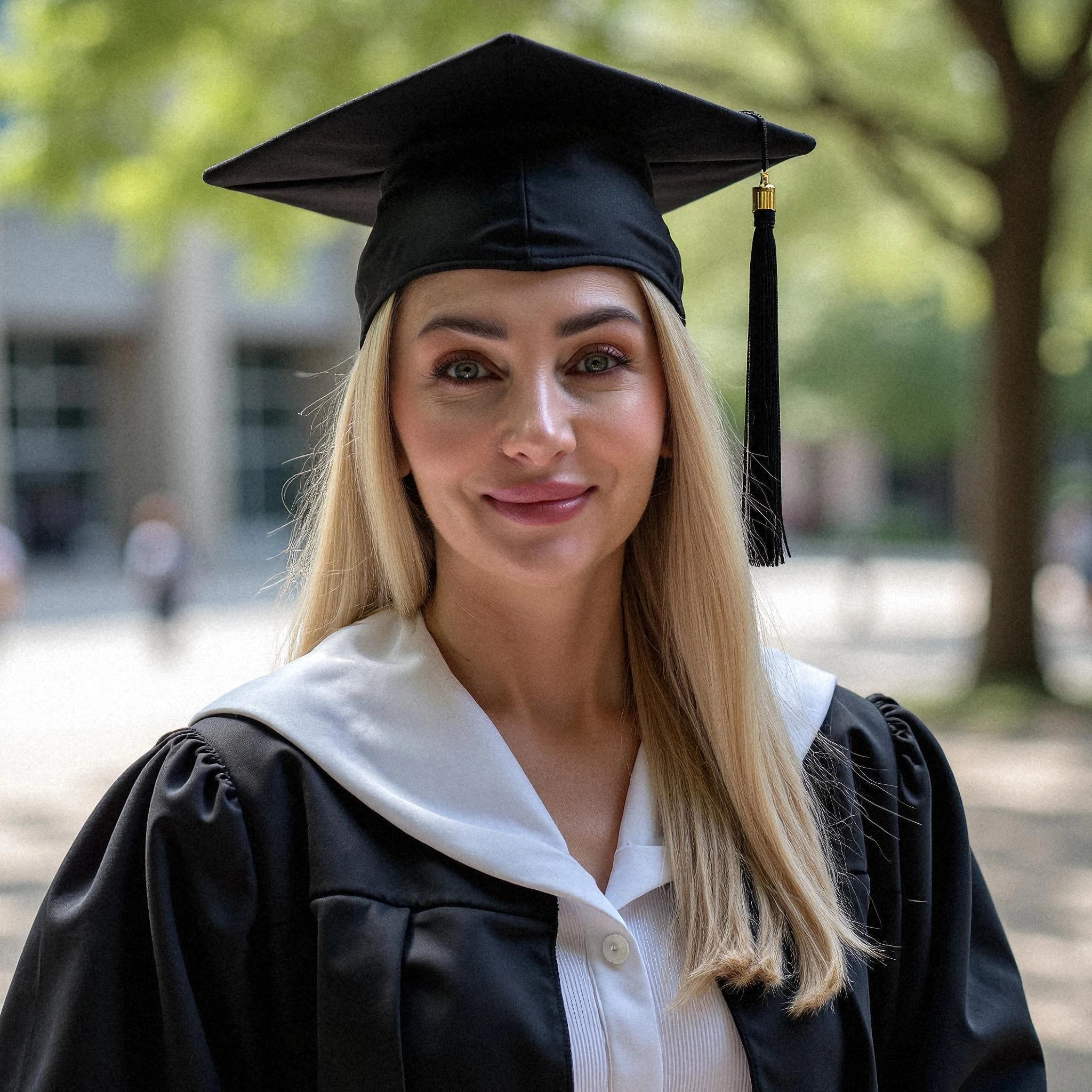 Professional headshot example: Woman Outdoors Graduation Gown Smiling 4 — LinkedInHeadshots.ai