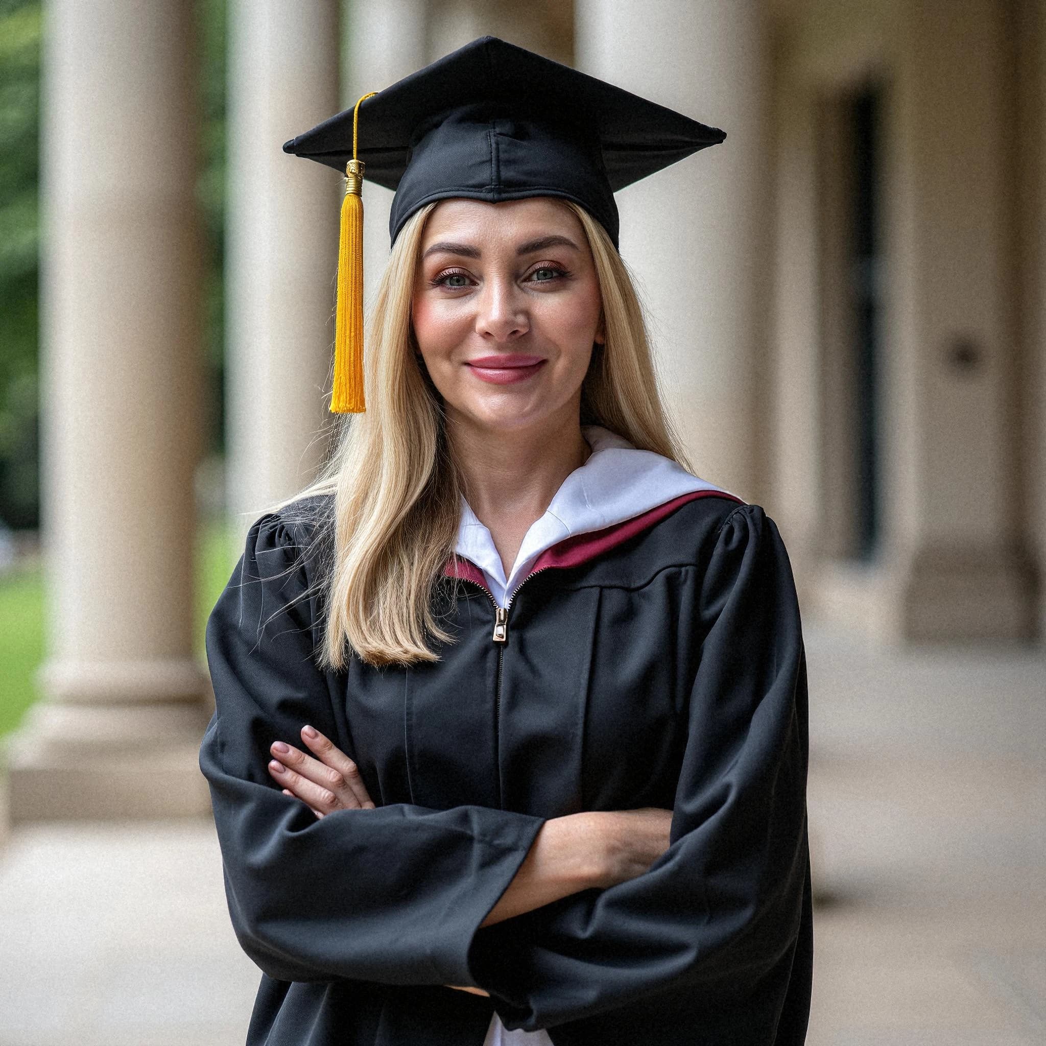 Professional headshot example: Woman Outdoors Graduation Gown Smiling 8 — LinkedInHeadshots.ai