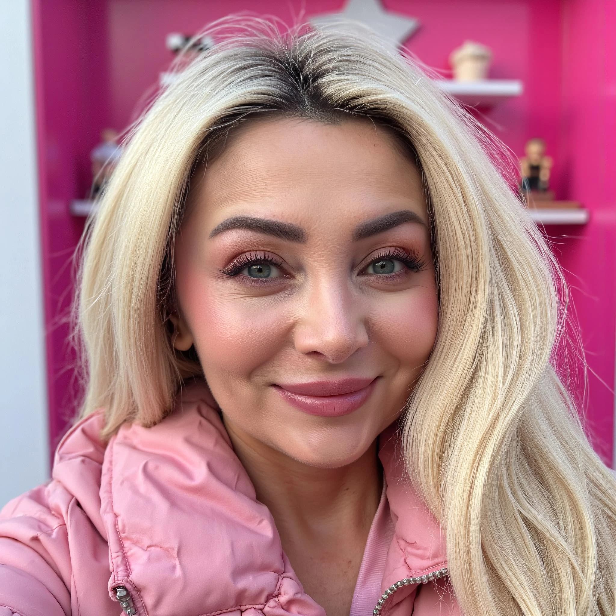 Professional headshot example: Woman Outdoors Pink Jacket Smiling — LinkedInHeadshots.ai