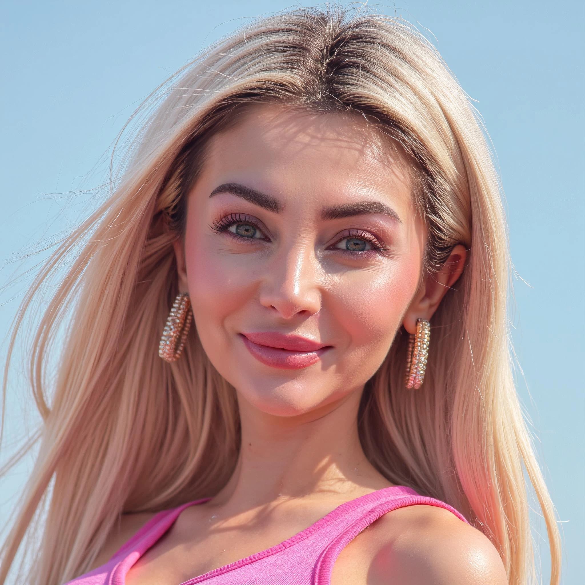 Professional headshot example: Woman Outdoors Pink Top Smiling 2 — LinkedInHeadshots.ai
