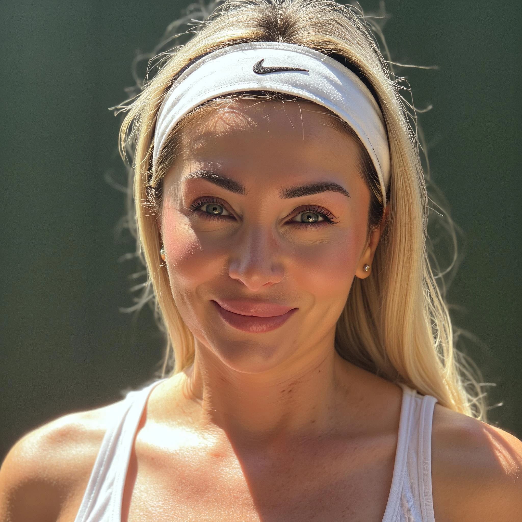 Professional headshot example: Woman Outdoors White Headband Smiling — LinkedInHeadshots.ai
