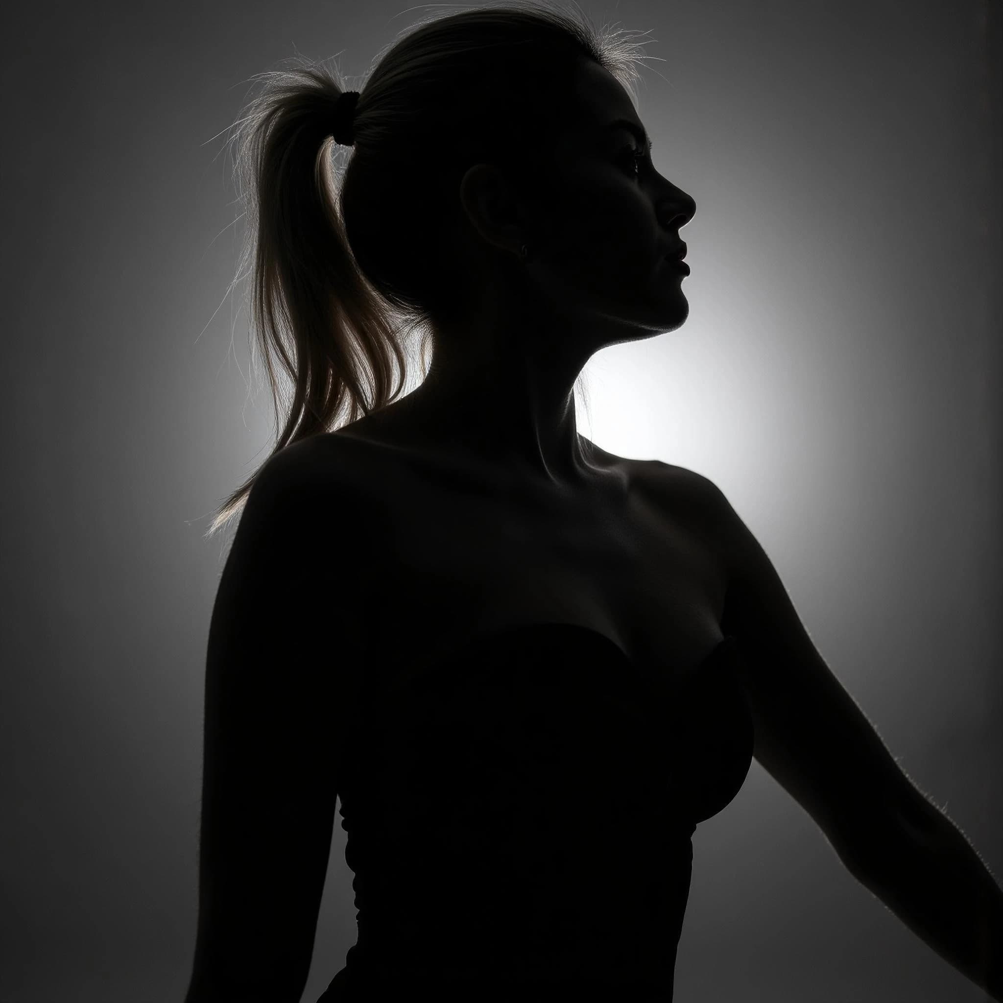 Professional headshot example: Woman Studio Black Dress Silhouette — LinkedInHeadshots.ai