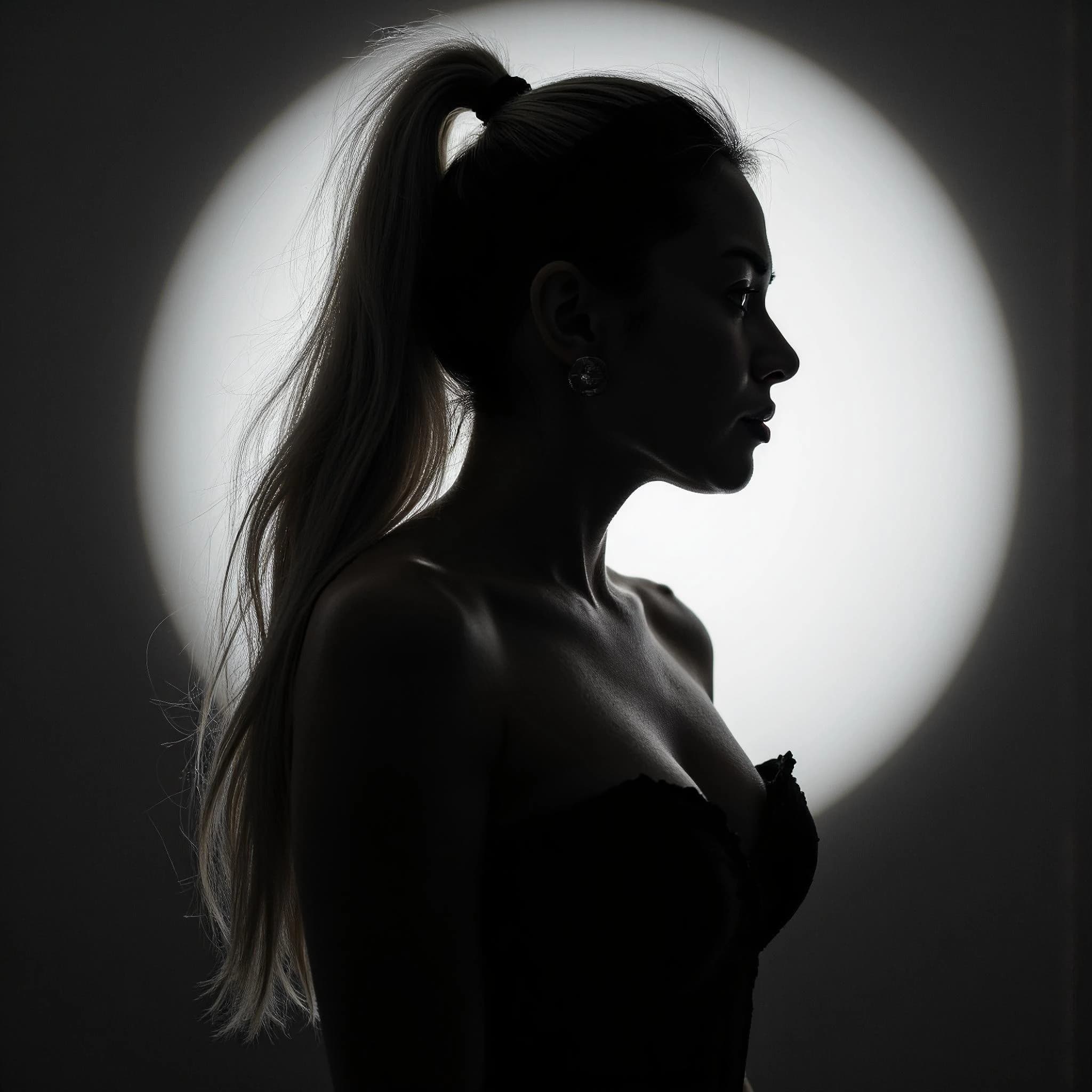 Professional headshot example: Woman Studio Black Top Silhouette — LinkedInHeadshots.ai