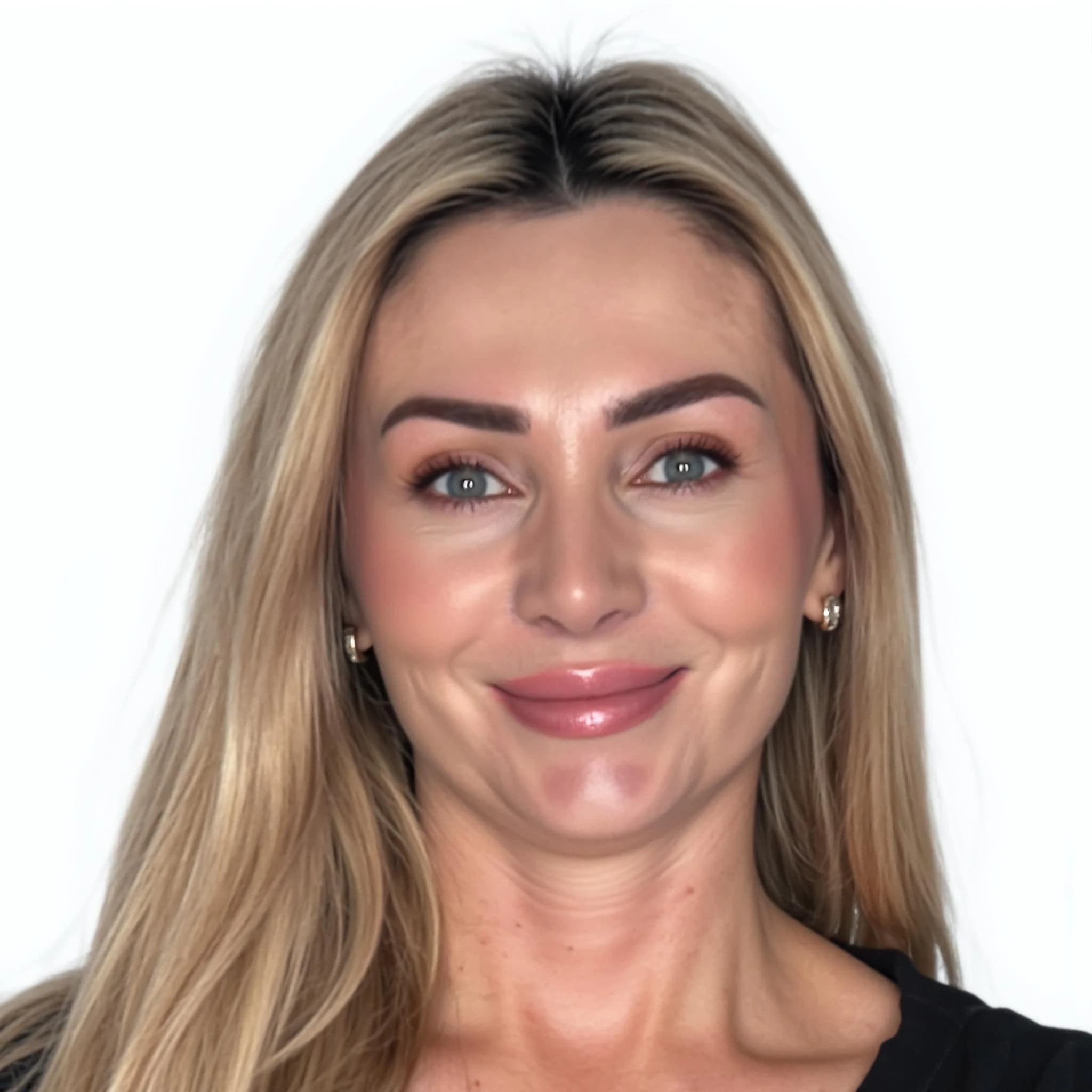 Professional headshot example: Woman Studio Black Top Smiling 4 — LinkedInHeadshots.ai