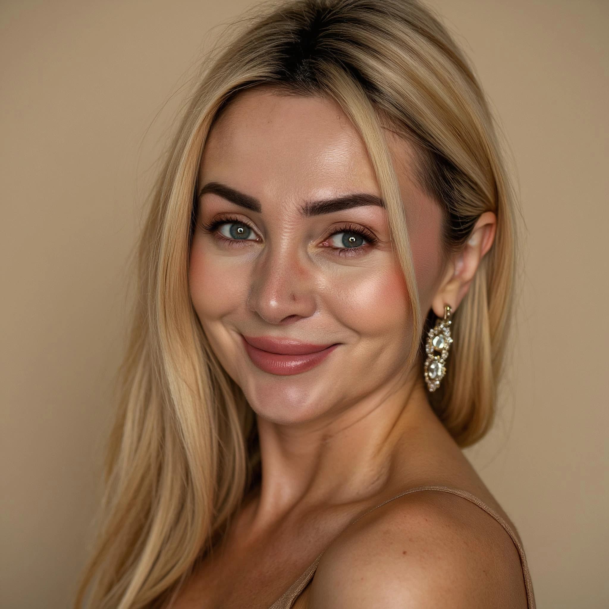 Professional headshot example: Woman Studio Blonde Smiling Headshot — LinkedInHeadshots.ai