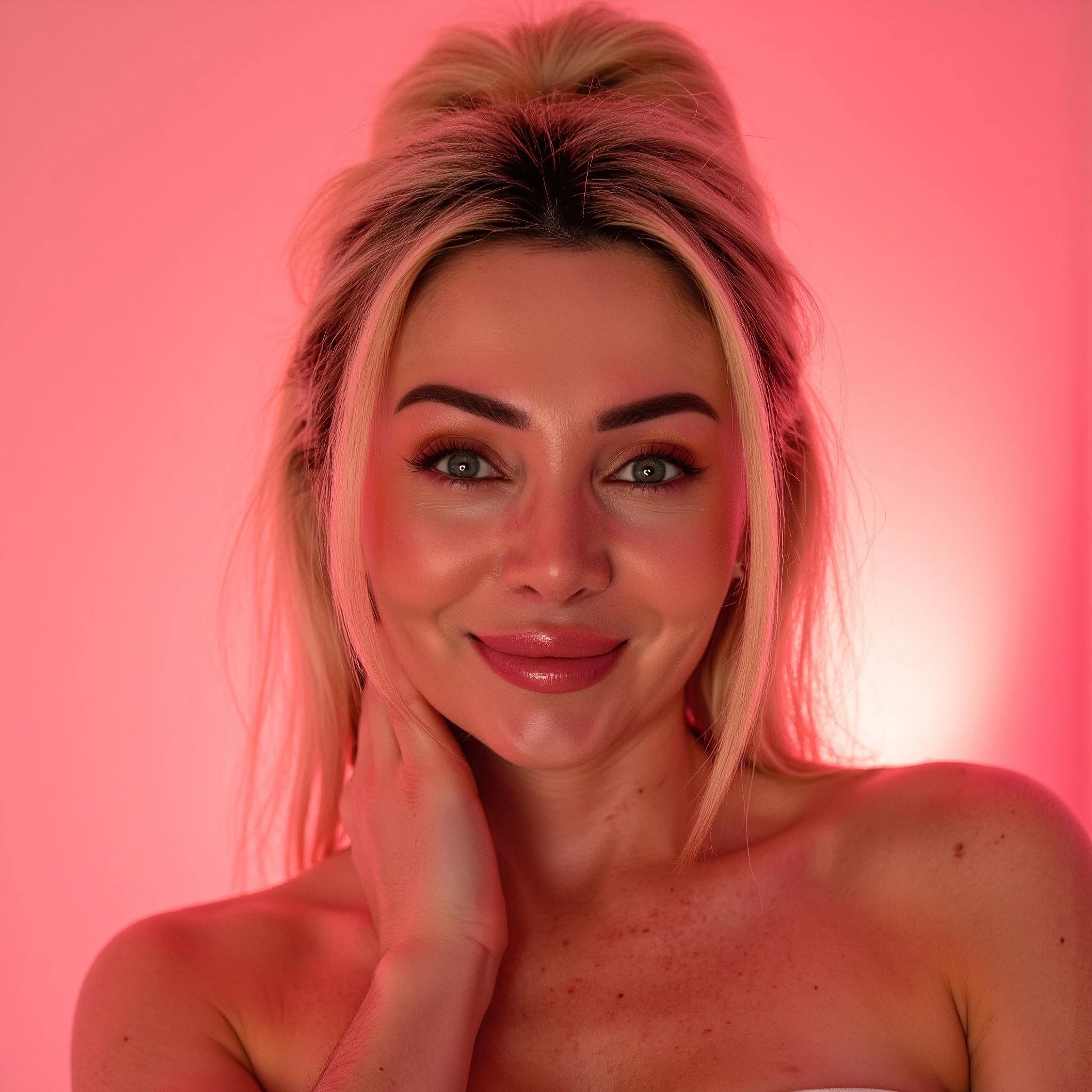 Professional headshot example: Woman Studio Pink Background Smiling 11 — LinkedInHeadshots.ai