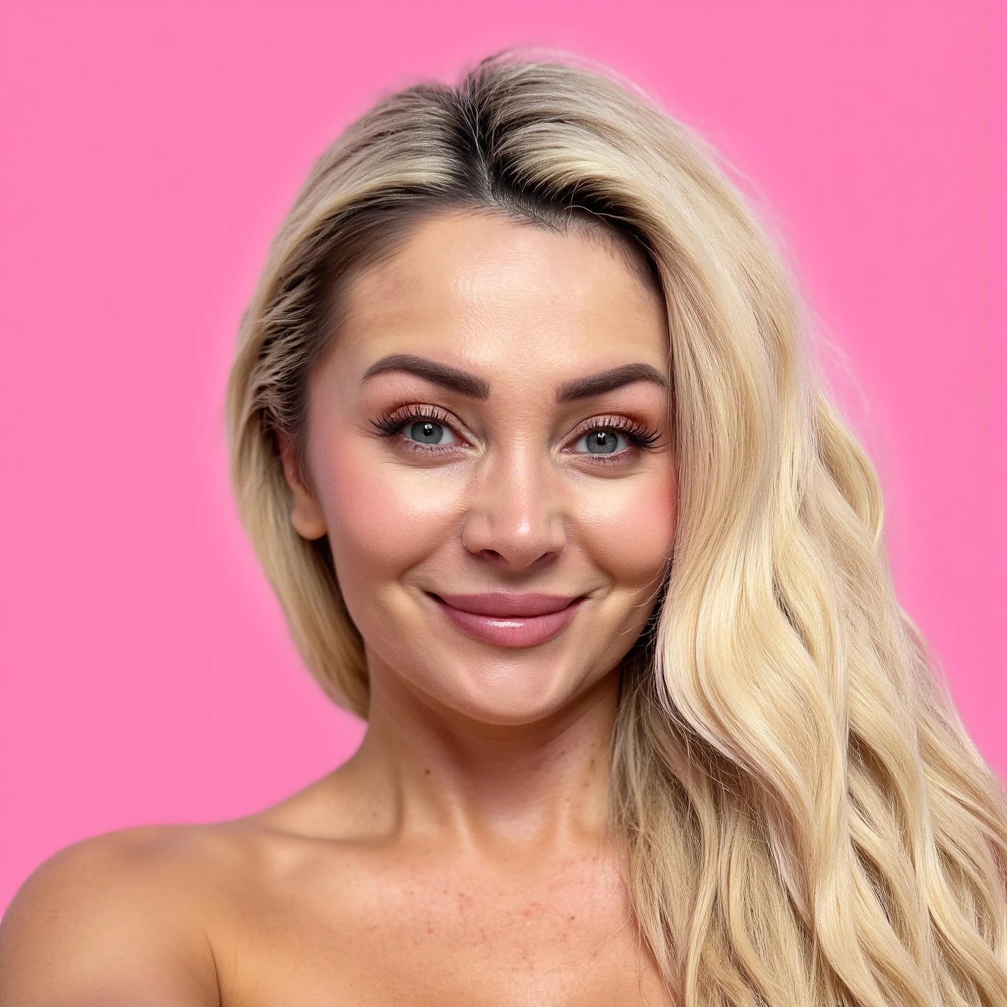 Professional headshot example: Woman Studio Pink Background Smiling 2 — LinkedInHeadshots.ai