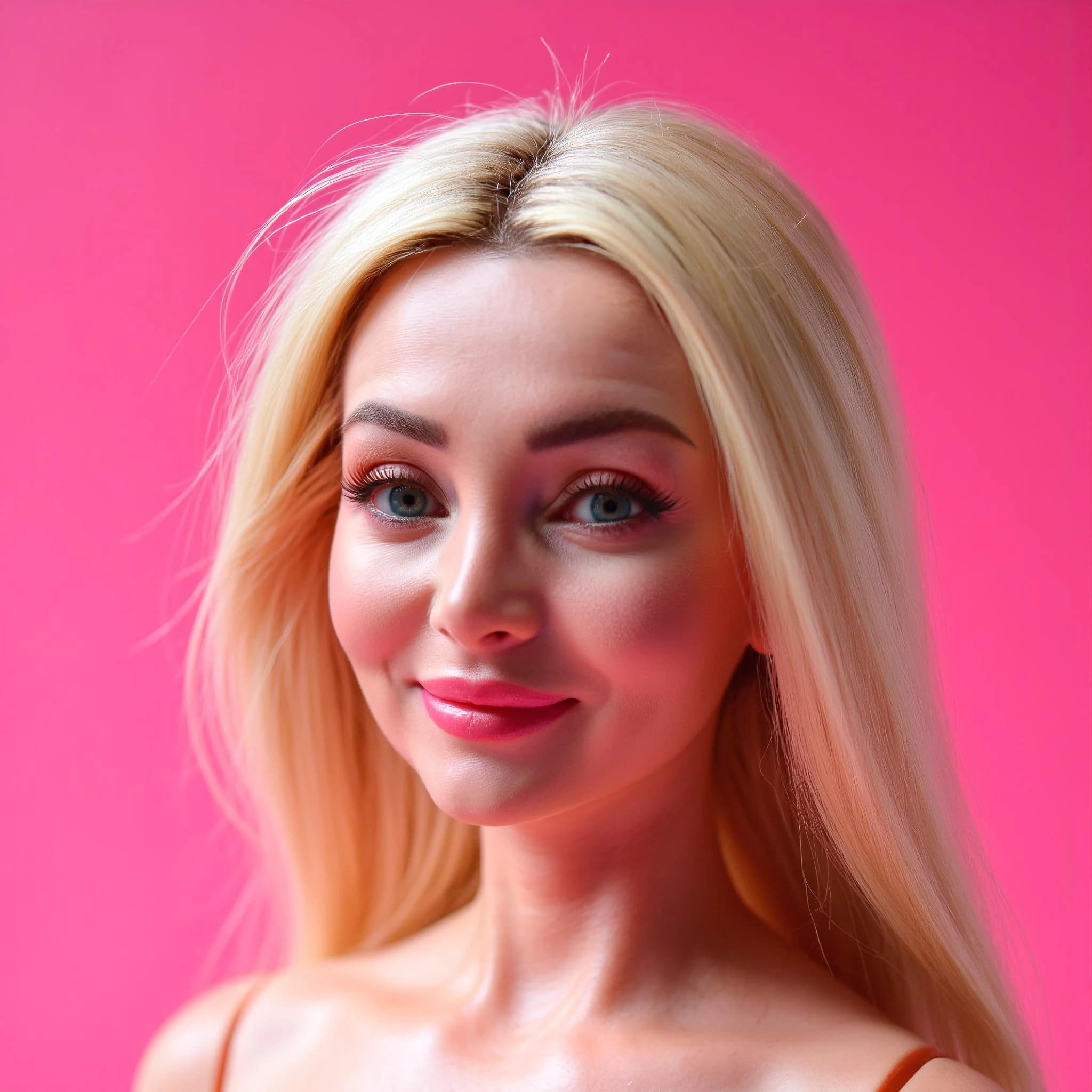 Professional headshot example: Woman Studio Pink Background Smiling 4 — LinkedInHeadshots.ai