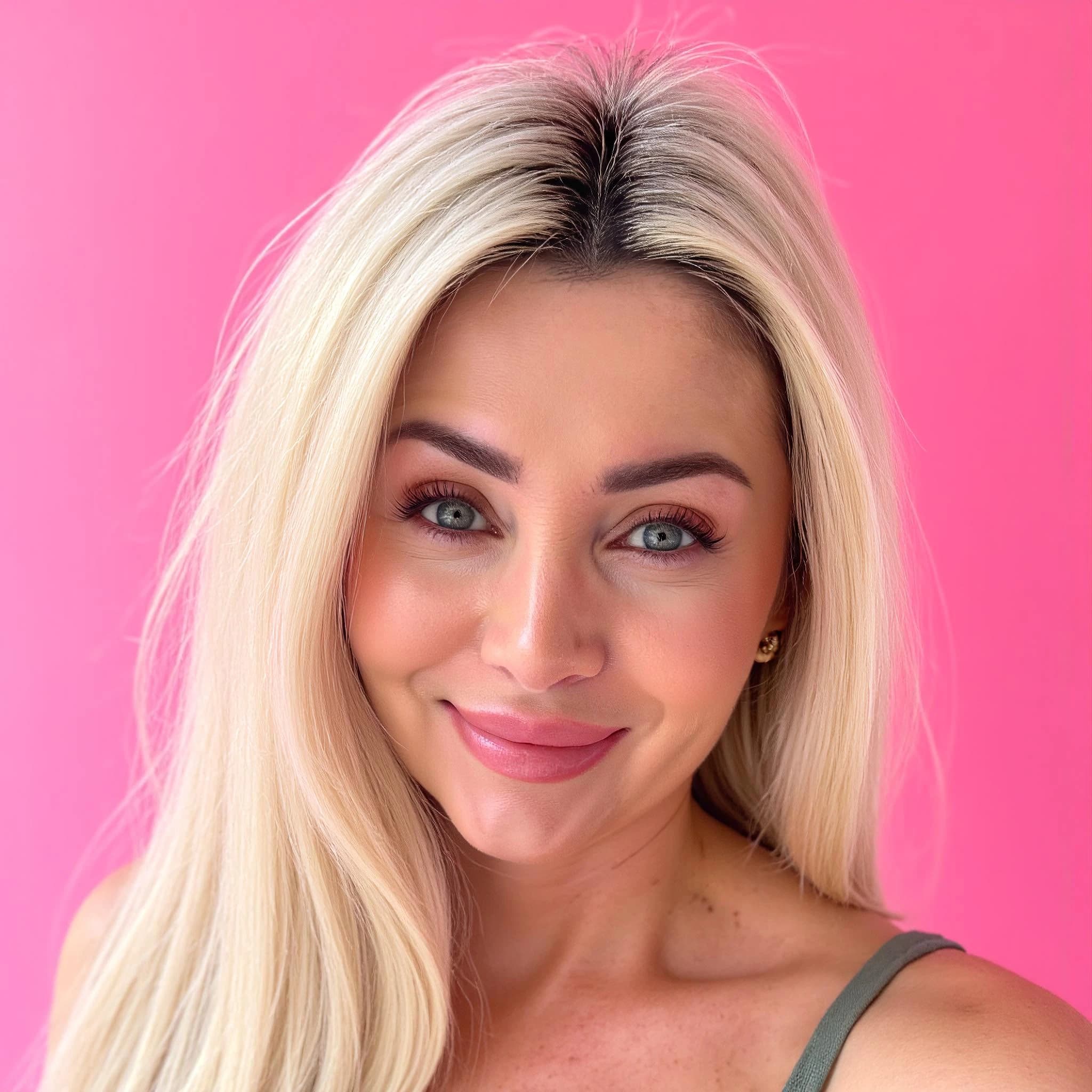 Professional headshot example: Woman Studio Pink Background Smiling 7 — LinkedInHeadshots.ai