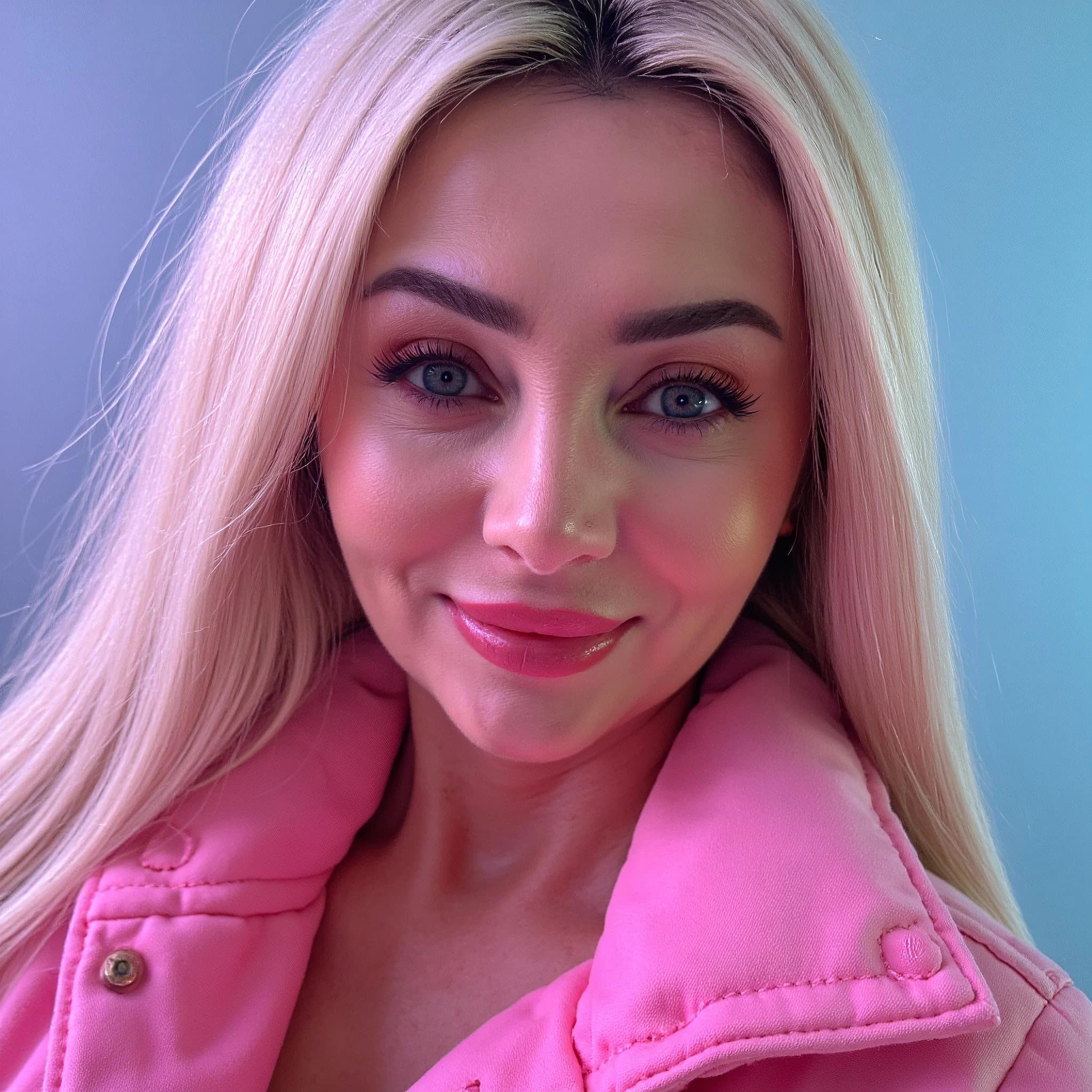 Professional headshot example: Woman Studio Pink Jacket Smiling 4 — LinkedInHeadshots.ai