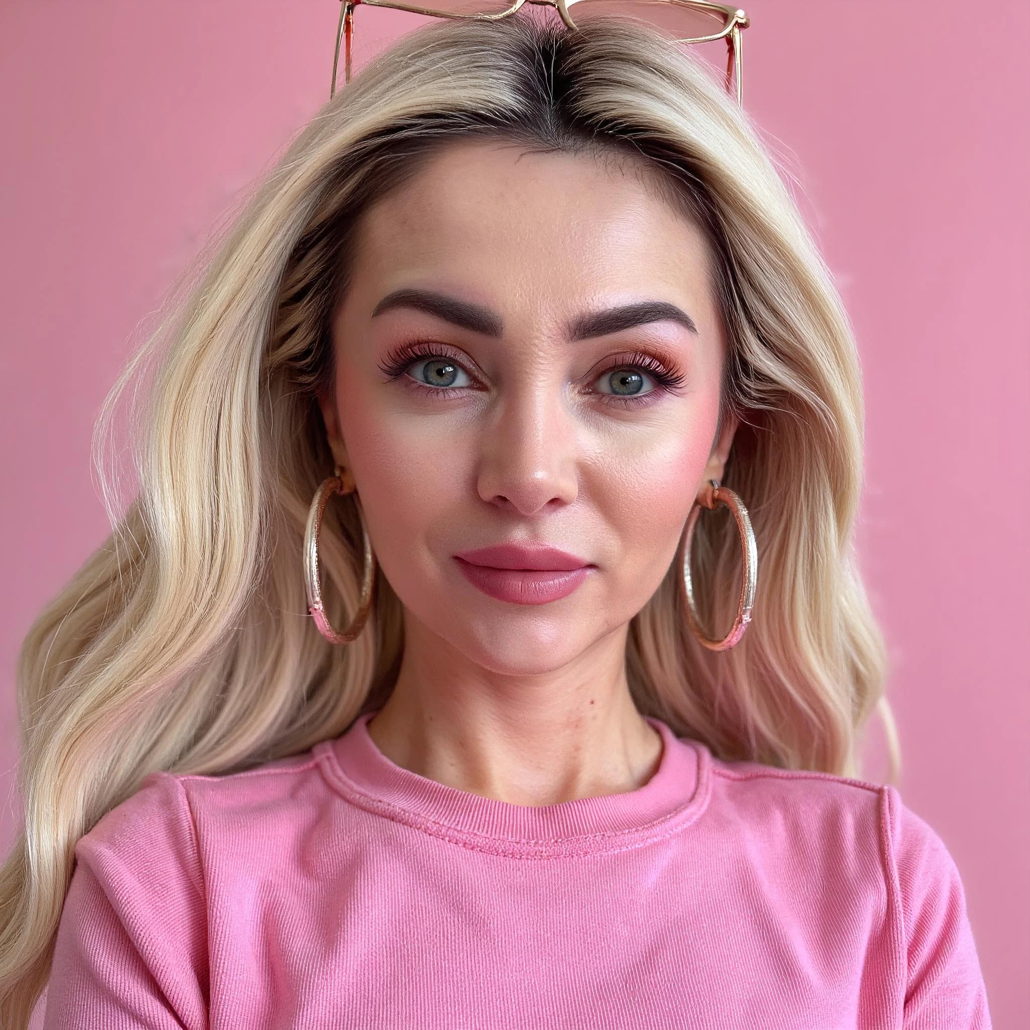 Professional headshot example: Woman Studio Pink Top Headshot — LinkedInHeadshots.ai