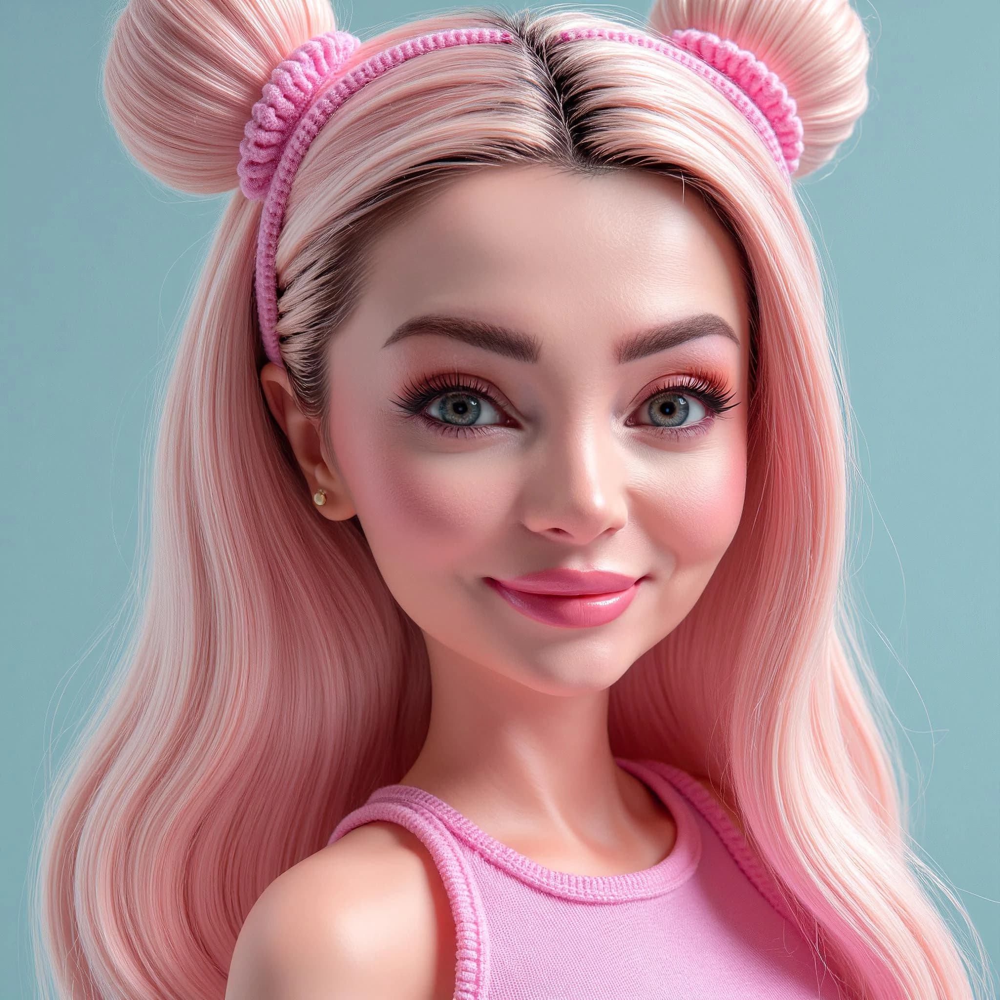 Professional headshot example: Woman Studio Pink Top Smiling 6 — LinkedInHeadshots.ai