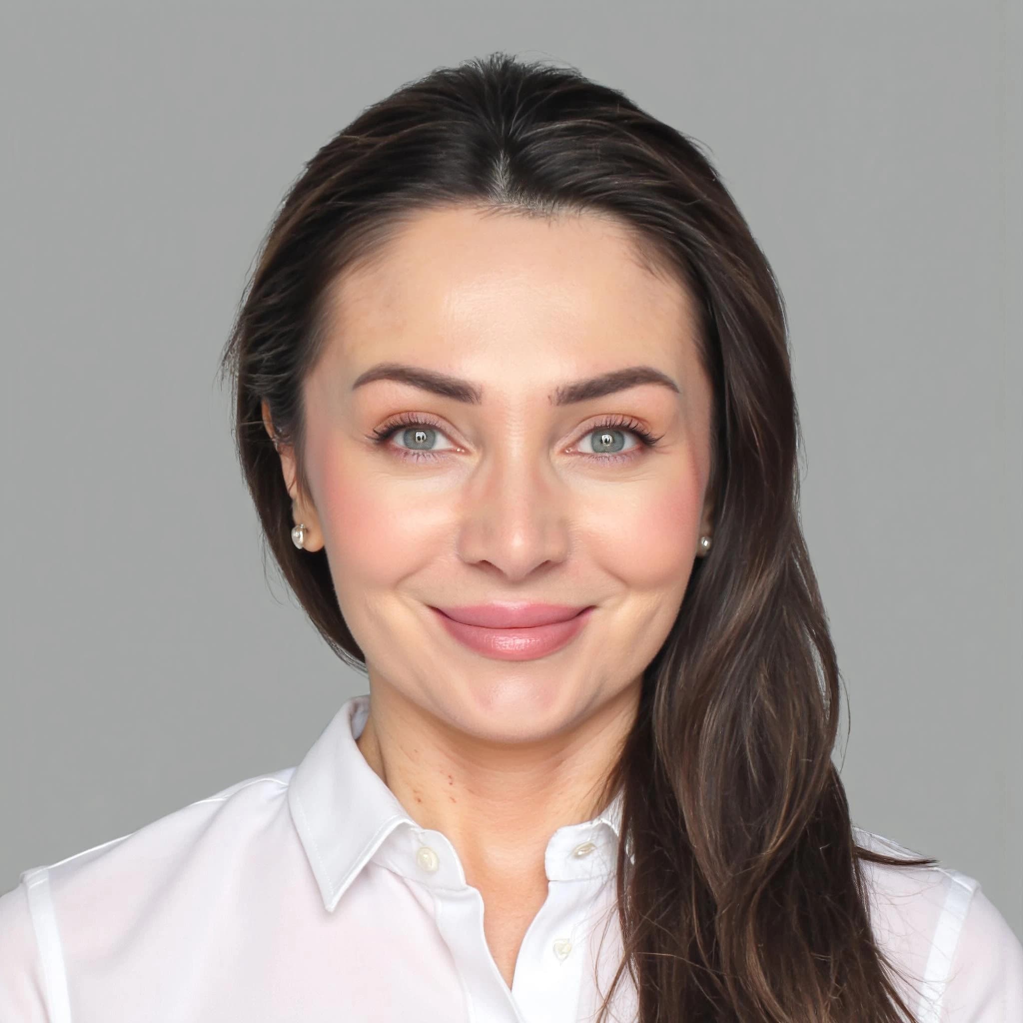 Professional headshot example: Woman Studio White Shirt Smiling 9 — LinkedInHeadshots.ai