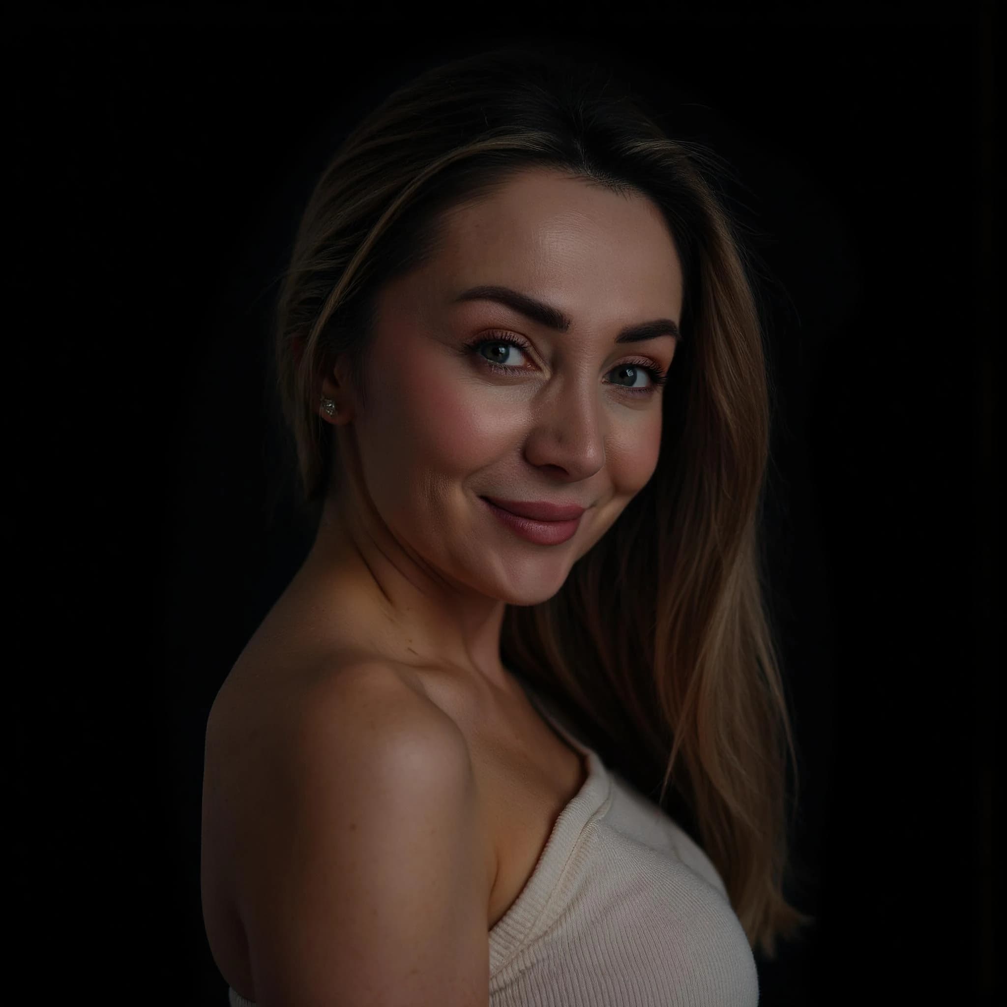 Professional headshot example: Woman Studio White Top Smiling 2 — LinkedInHeadshots.ai